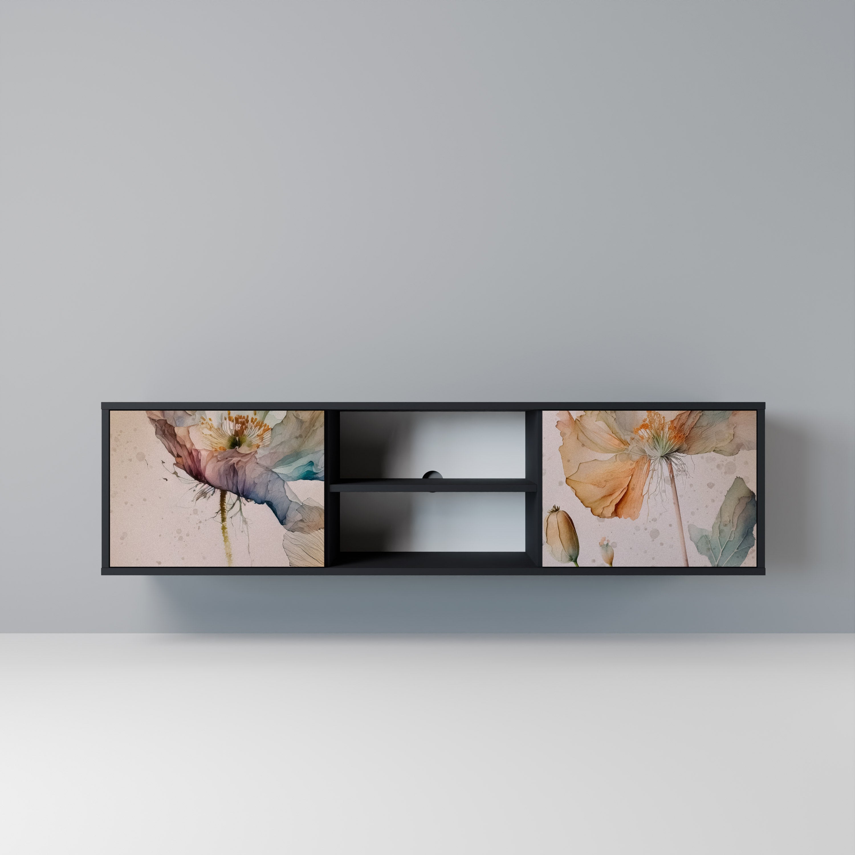 Mueble de TV SOFTEN POPPY de 2 puertas con acabado negro