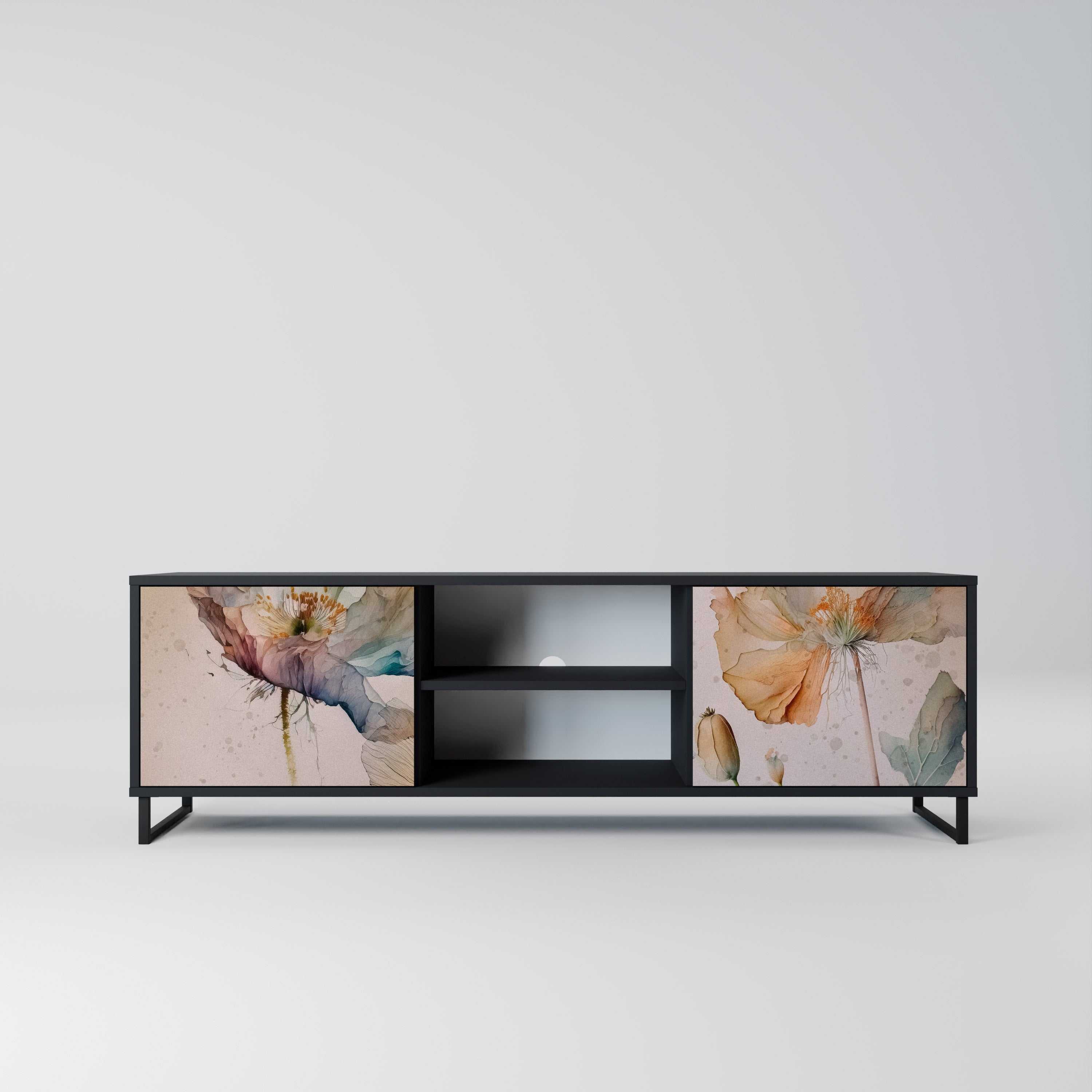 Mueble de TV SOFTEN POPPY de 2 puertas con acabado negro