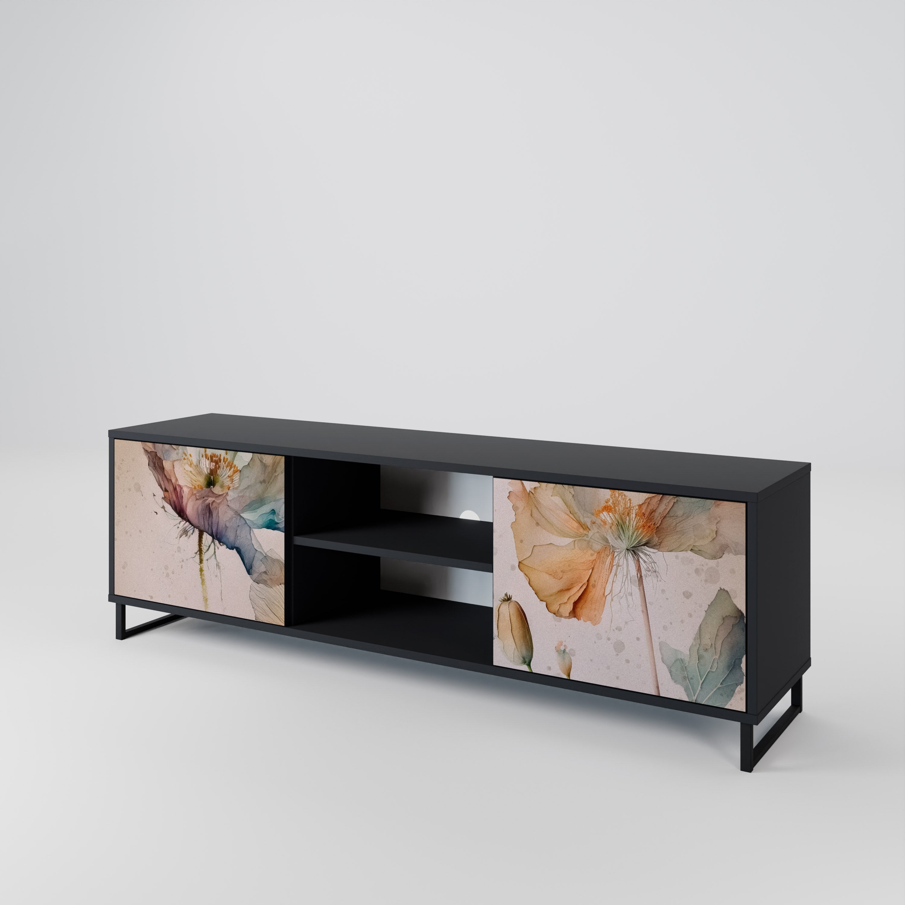 Mueble de TV SOFTEN POPPY de 2 puertas con acabado negro