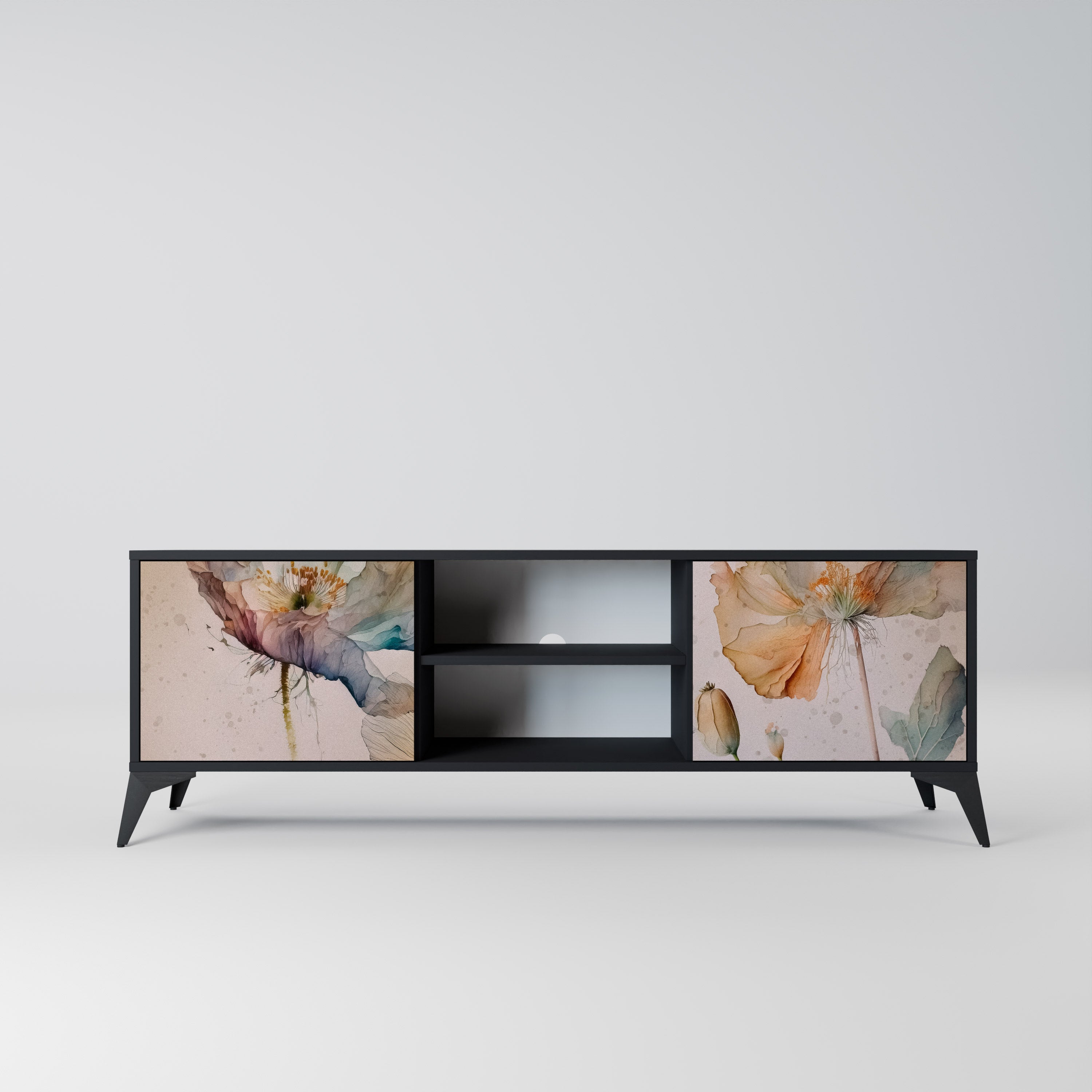 Mueble de TV SOFTEN POPPY de 2 puertas con acabado negro