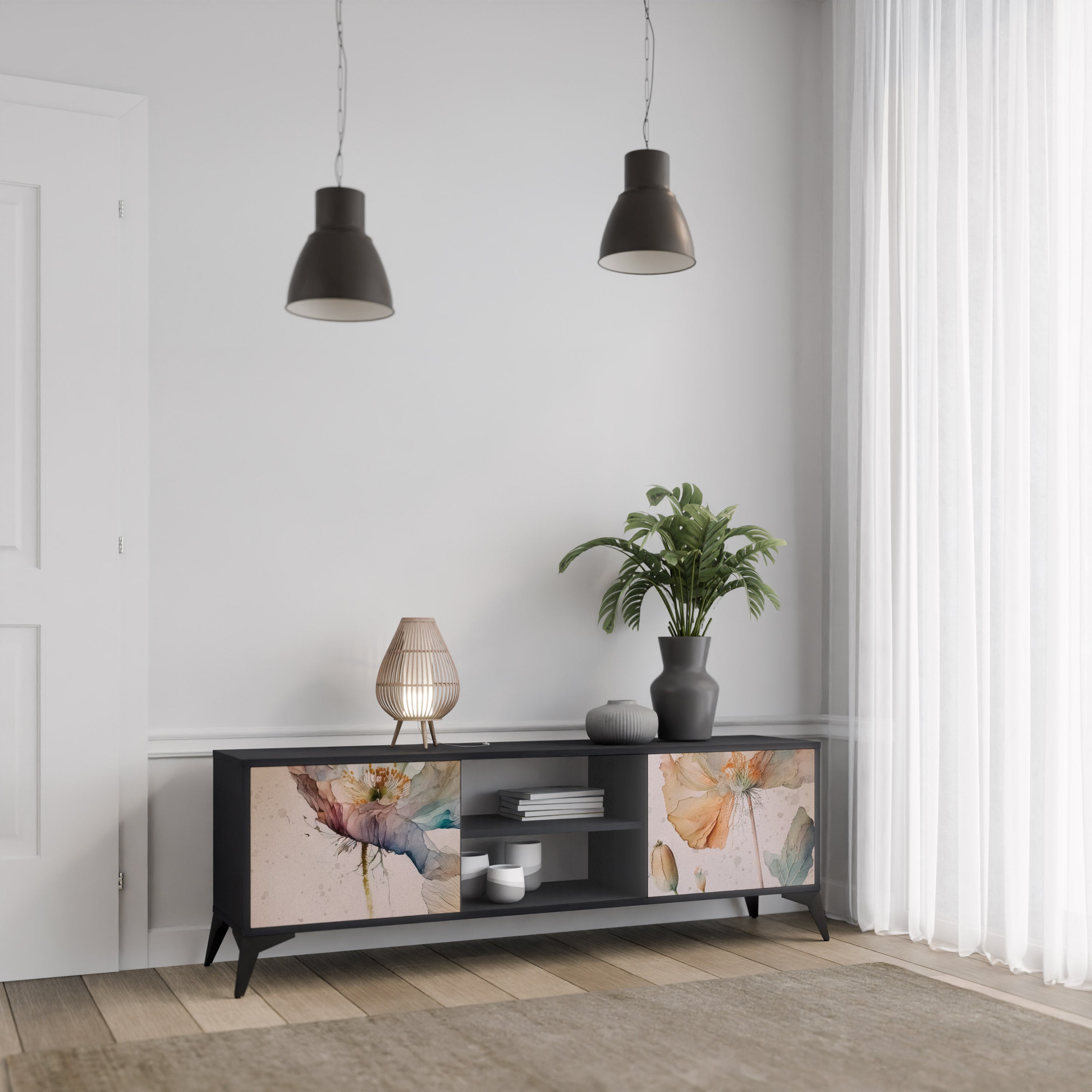 Mueble de TV SOFTEN POPPY de 2 puertas con acabado negro