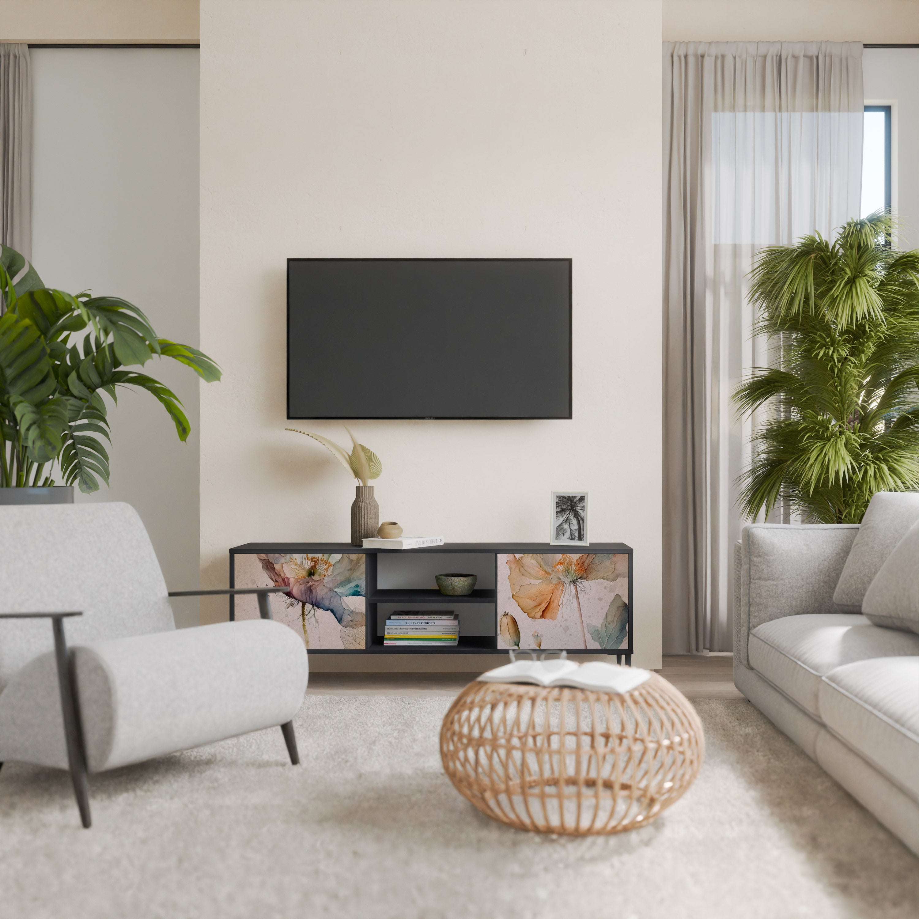 Mueble de TV SOFTEN POPPY de 2 puertas con acabado negro