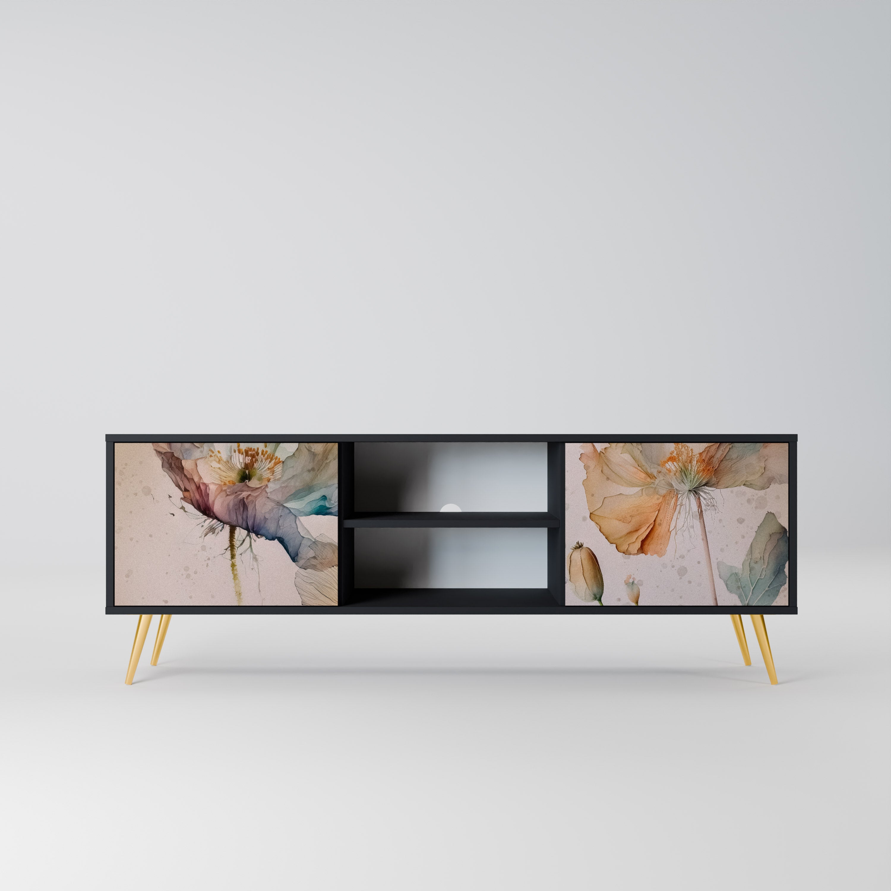 Mueble de TV SOFTEN POPPY de 2 puertas con acabado negro