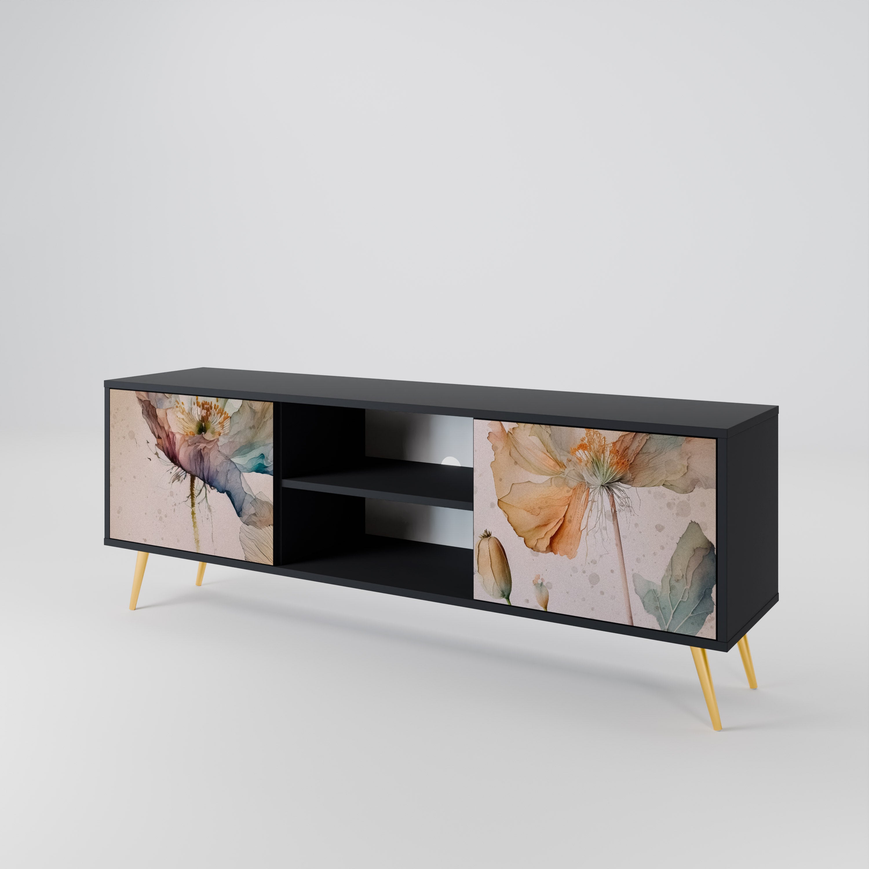 Mueble de TV SOFTEN POPPY de 2 puertas con acabado negro