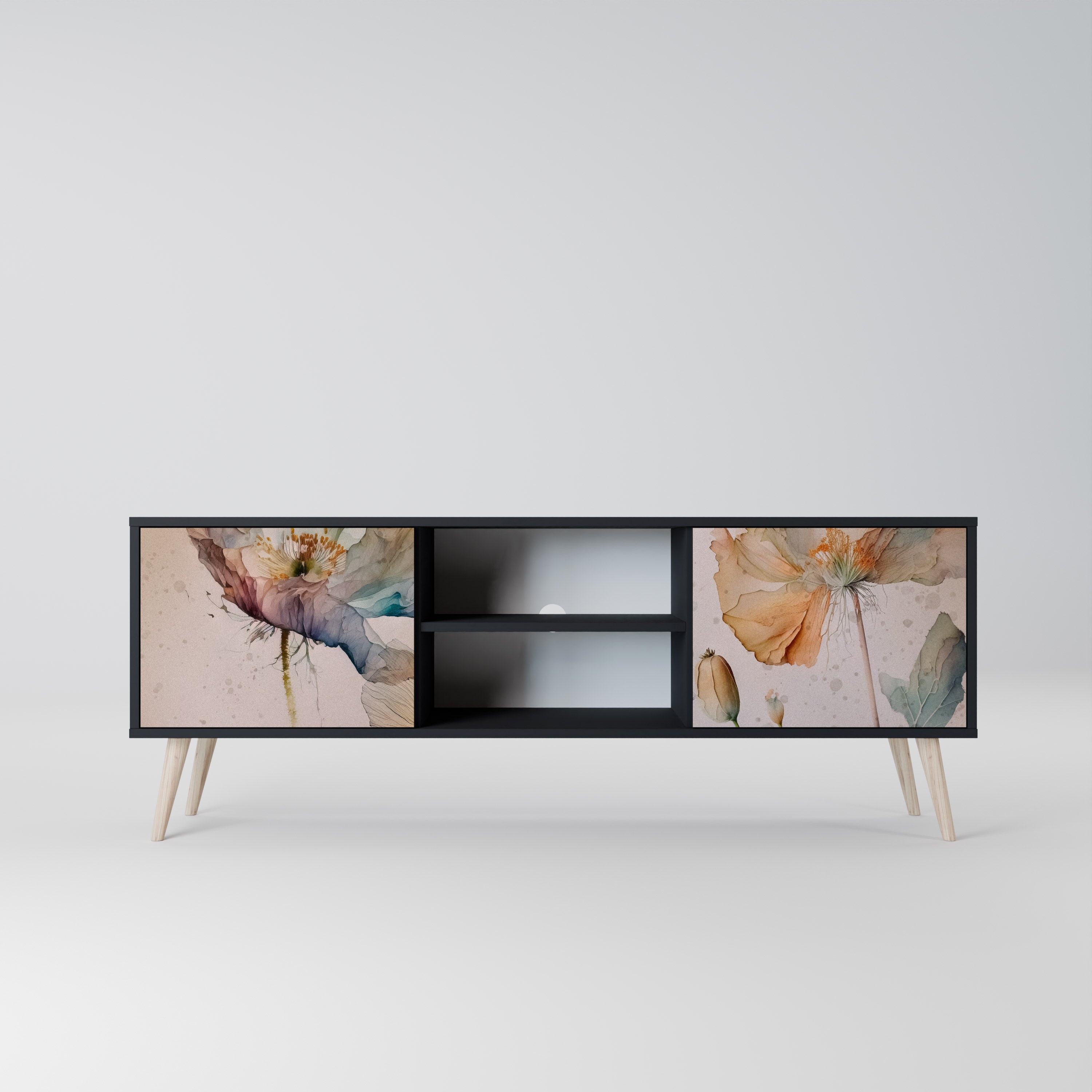 Mueble de TV SOFTEN POPPY de 2 puertas con acabado negro