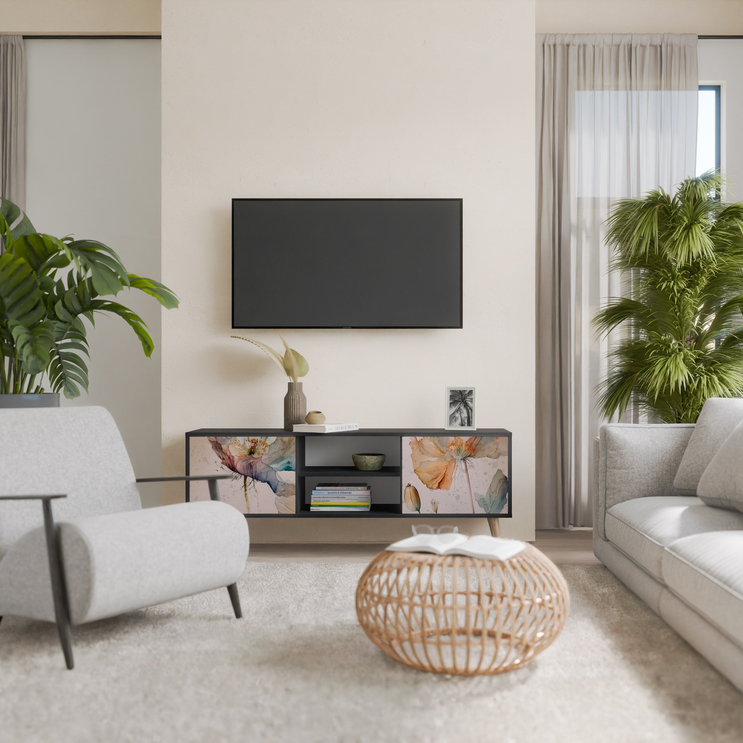 Mueble de TV SOFTEN POPPY de 2 puertas con acabado negro