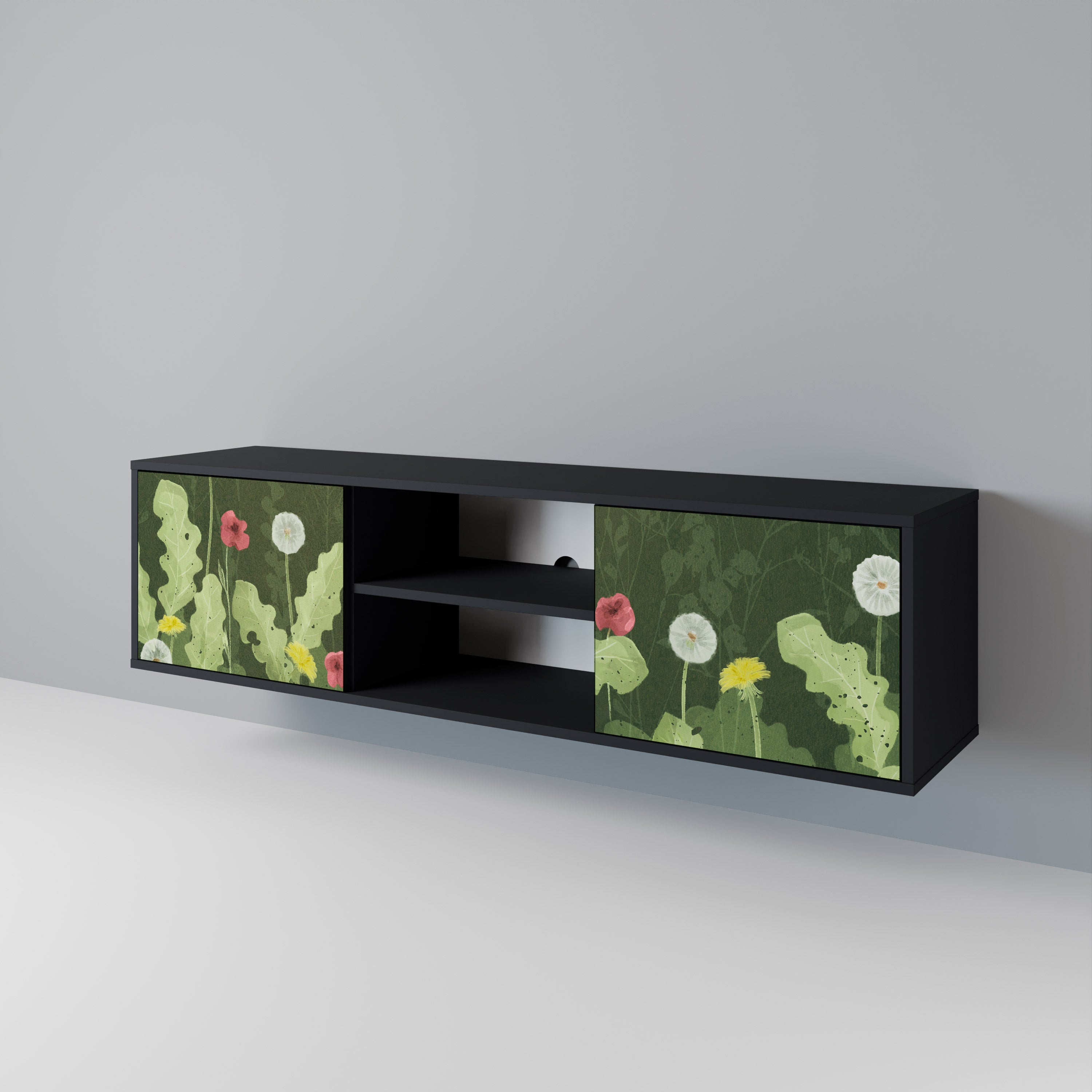 Mueble de TV DANDELION AMUSE de 2 puertas con acabado negro