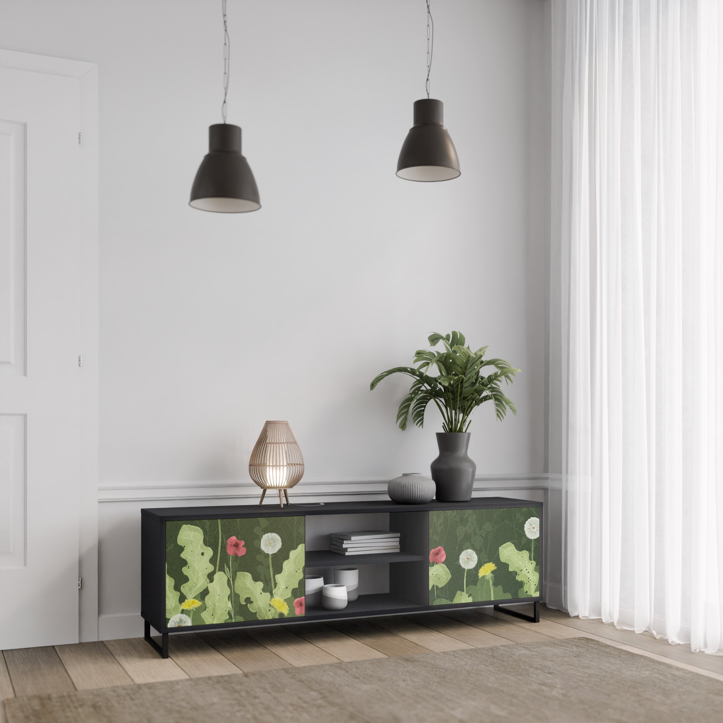 Mueble de TV DANDELION AMUSE de 2 puertas con acabado negro