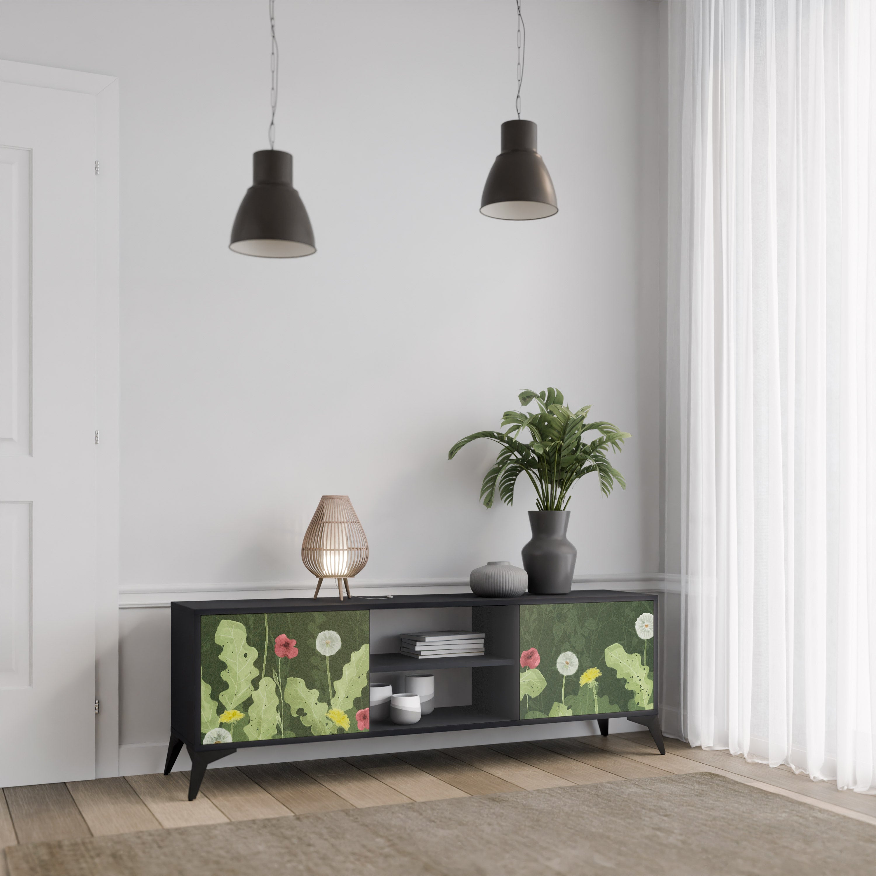 Mueble de TV DANDELION AMUSE de 2 puertas con acabado negro