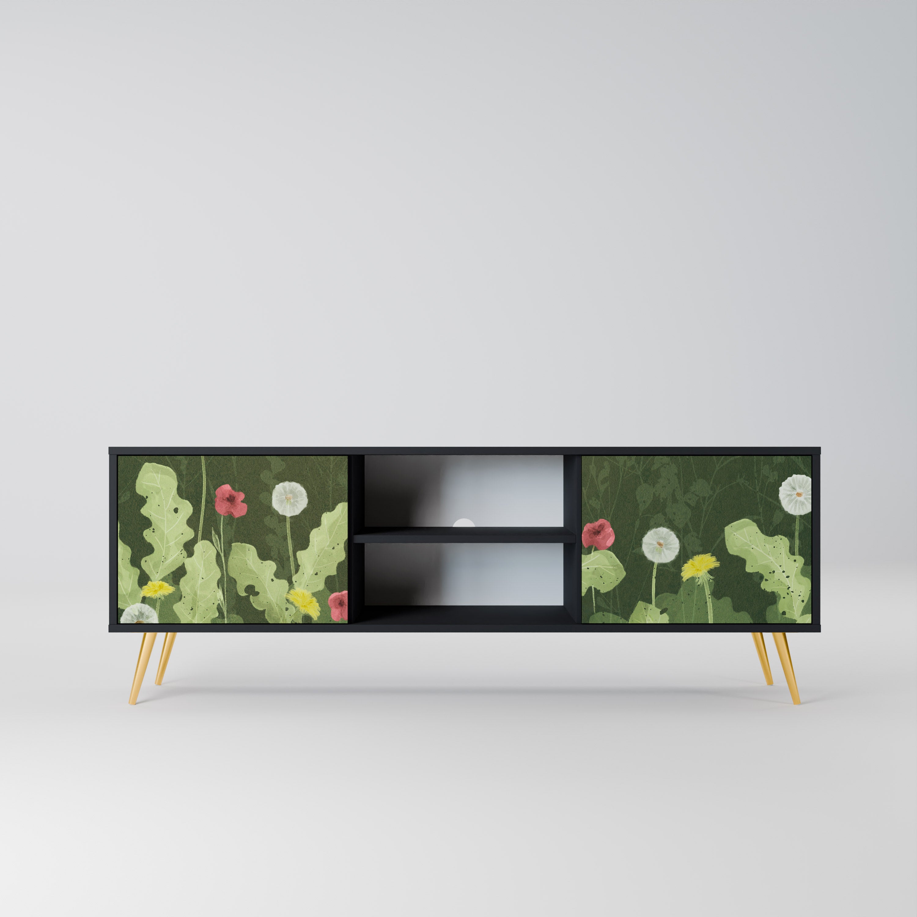 Mueble de TV DANDELION AMUSE de 2 puertas con acabado negro