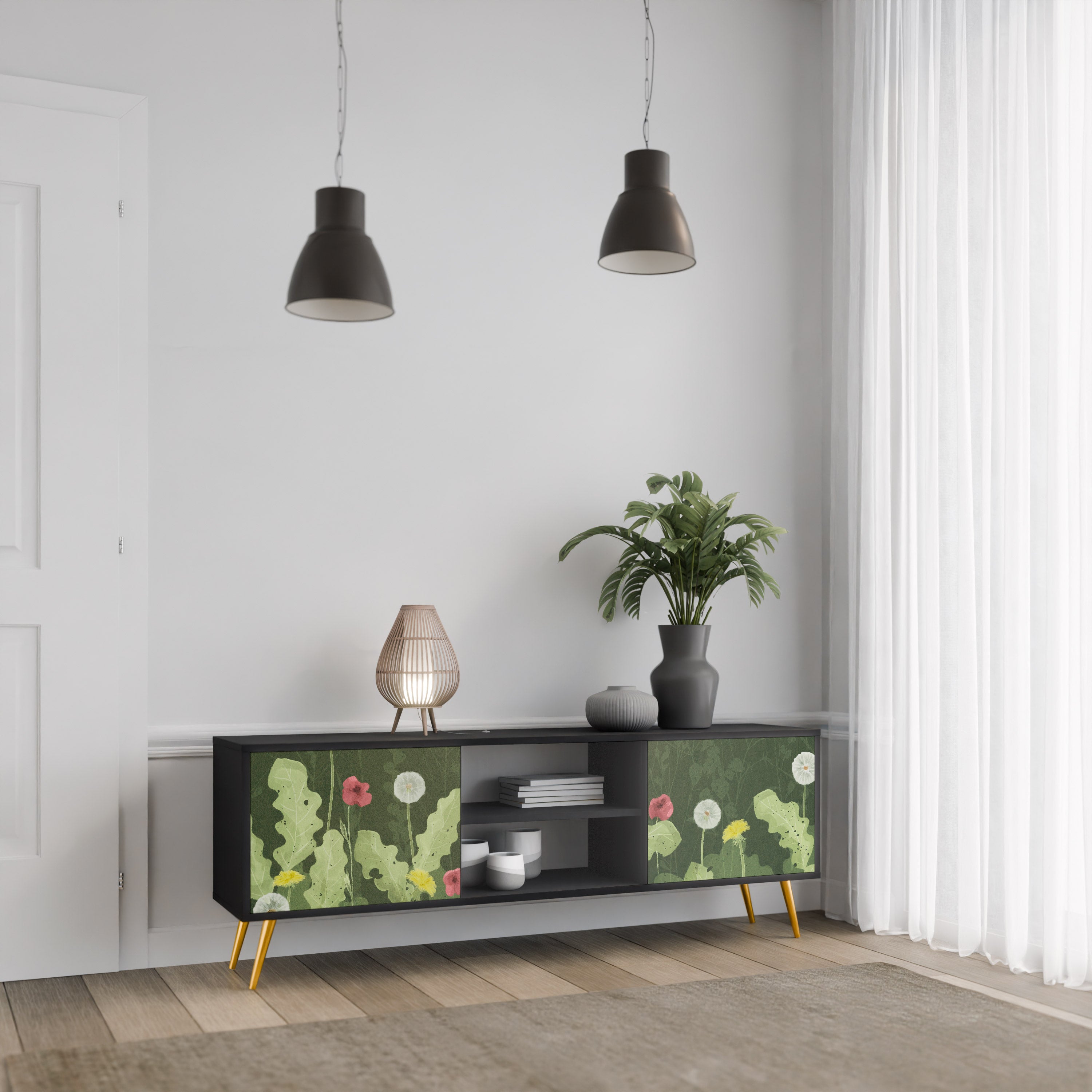 Mueble de TV DANDELION AMUSE de 2 puertas con acabado negro