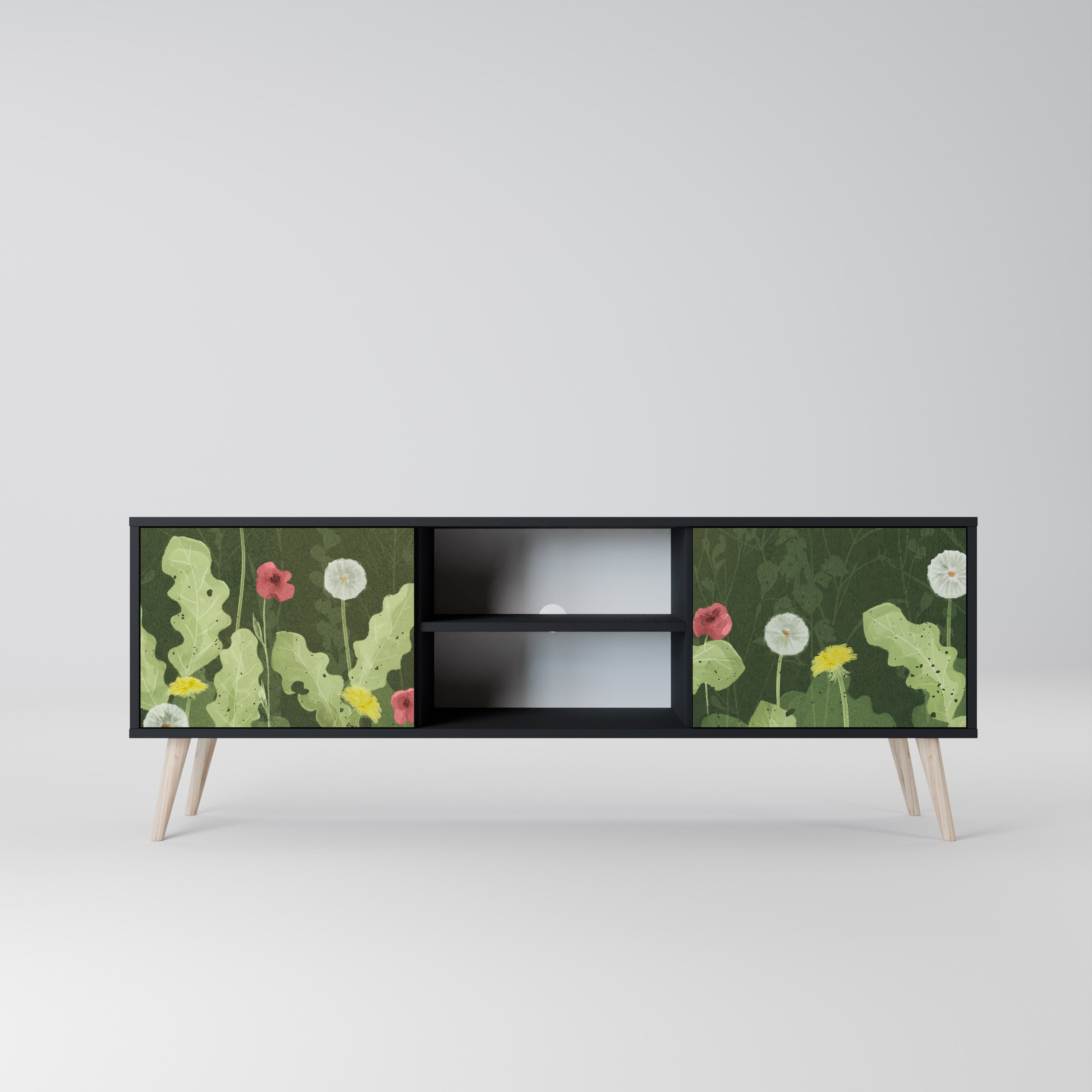Mueble de TV DANDELION AMUSE de 2 puertas con acabado negro