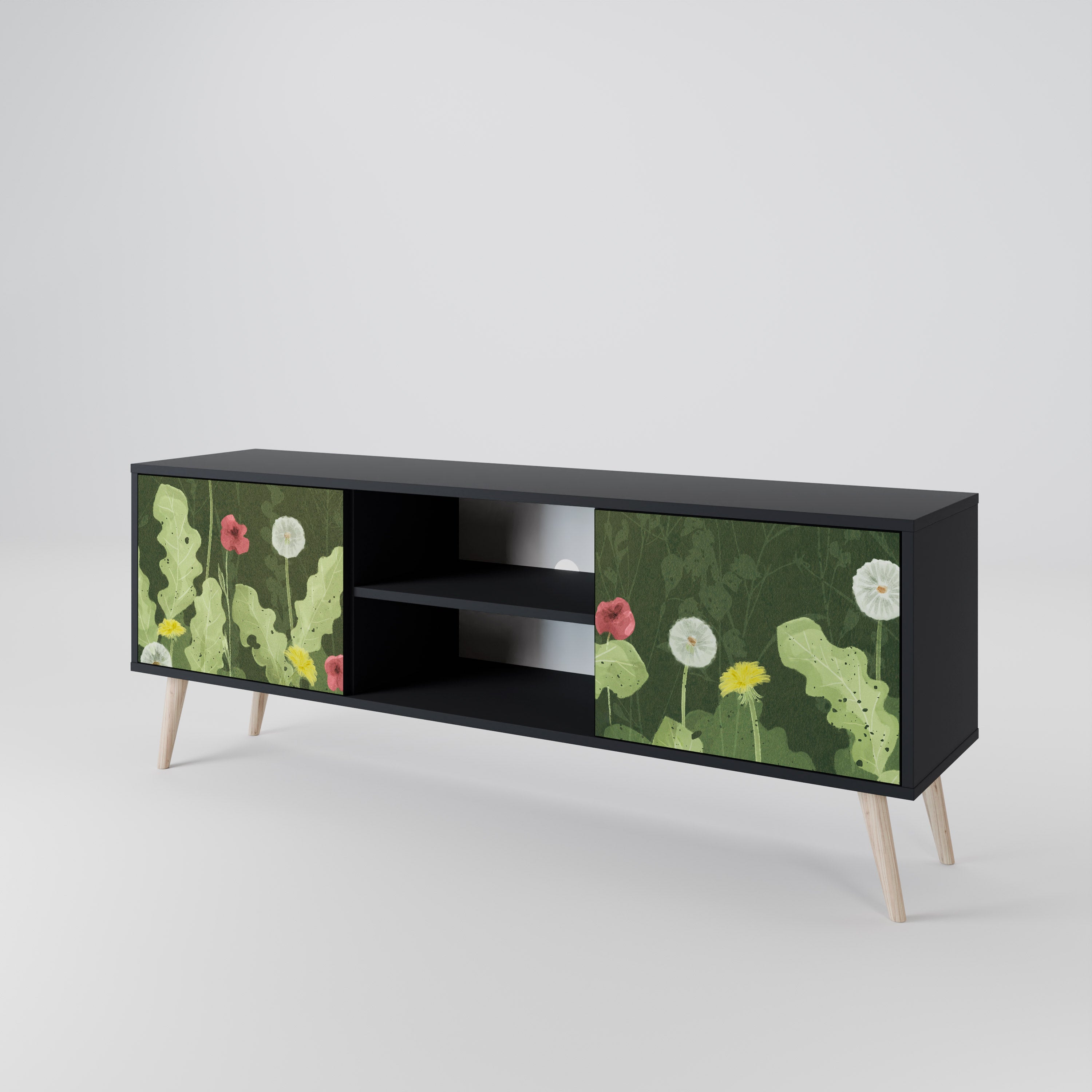 Mueble de TV DANDELION AMUSE de 2 puertas con acabado negro