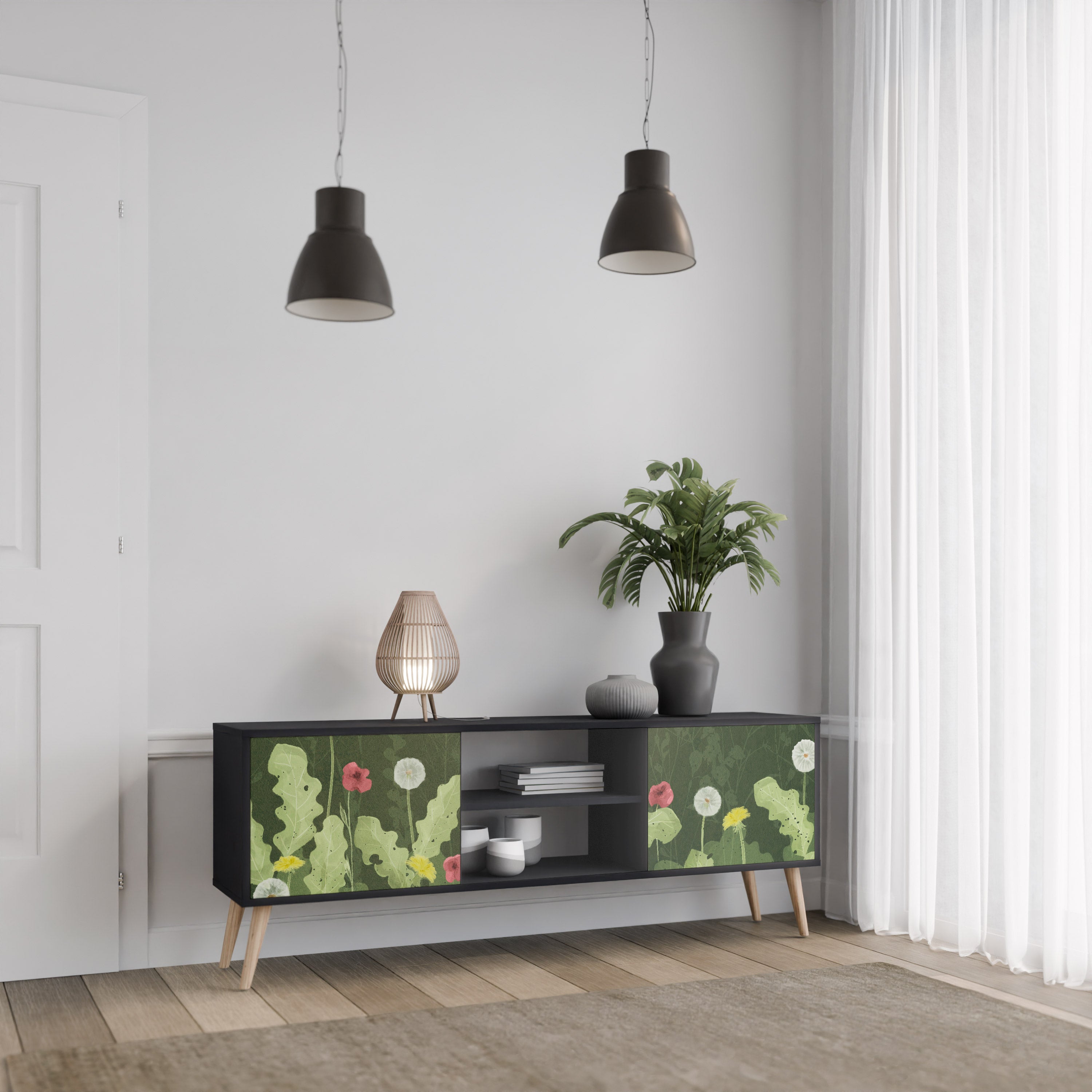 Mueble de TV DANDELION AMUSE de 2 puertas con acabado negro