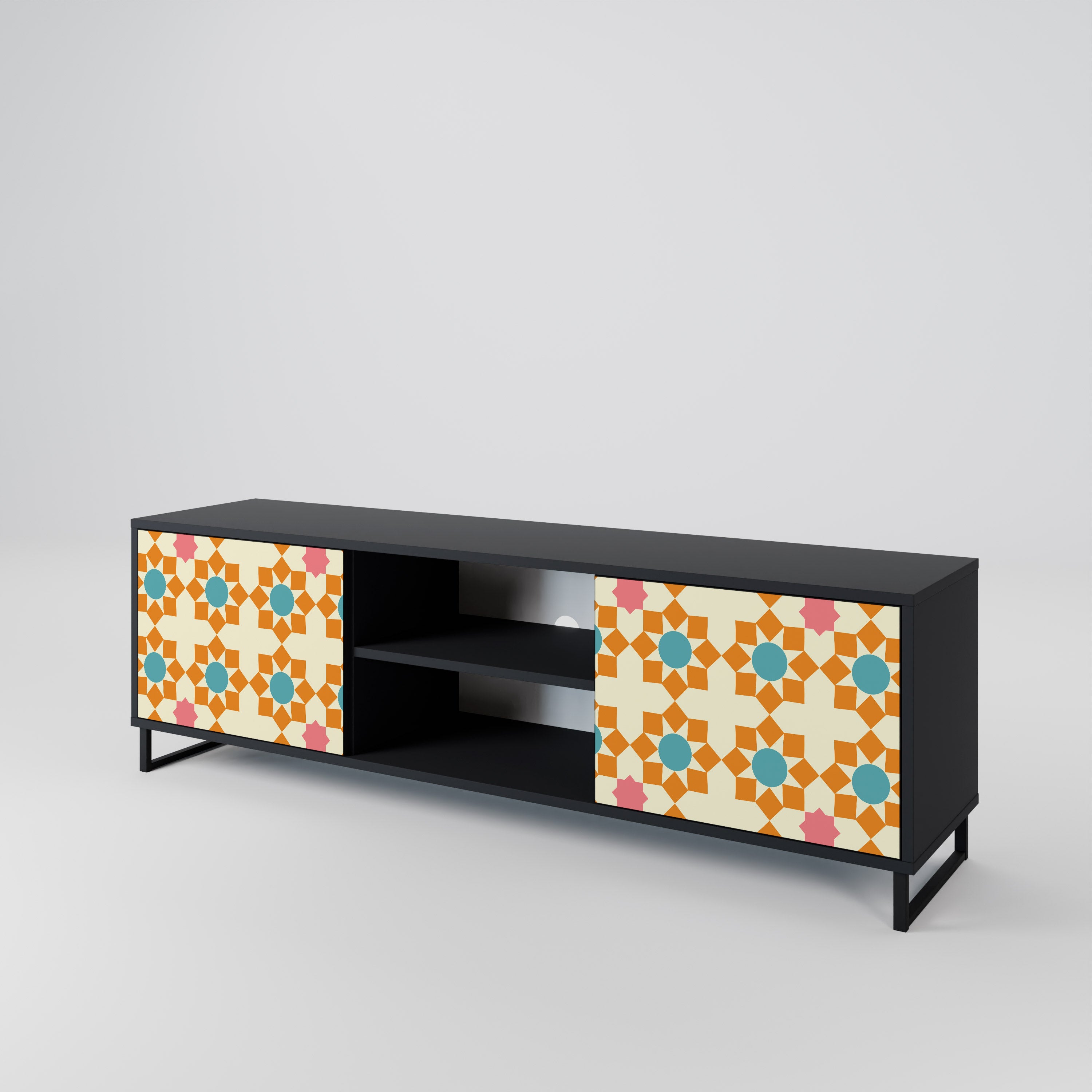 Mueble de TV de 2 puertas FLORAL DECOR en acabado negro