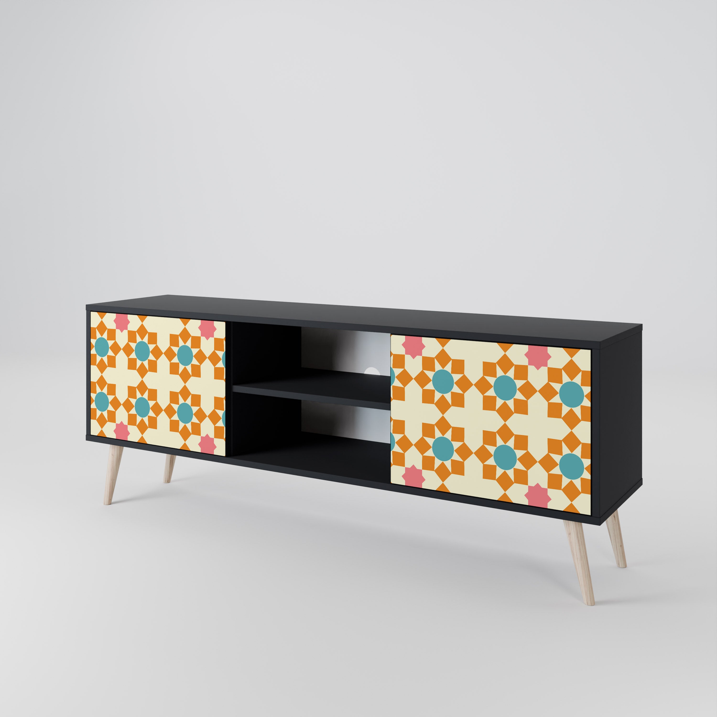 Mueble de TV de 2 puertas FLORAL DECOR en acabado negro