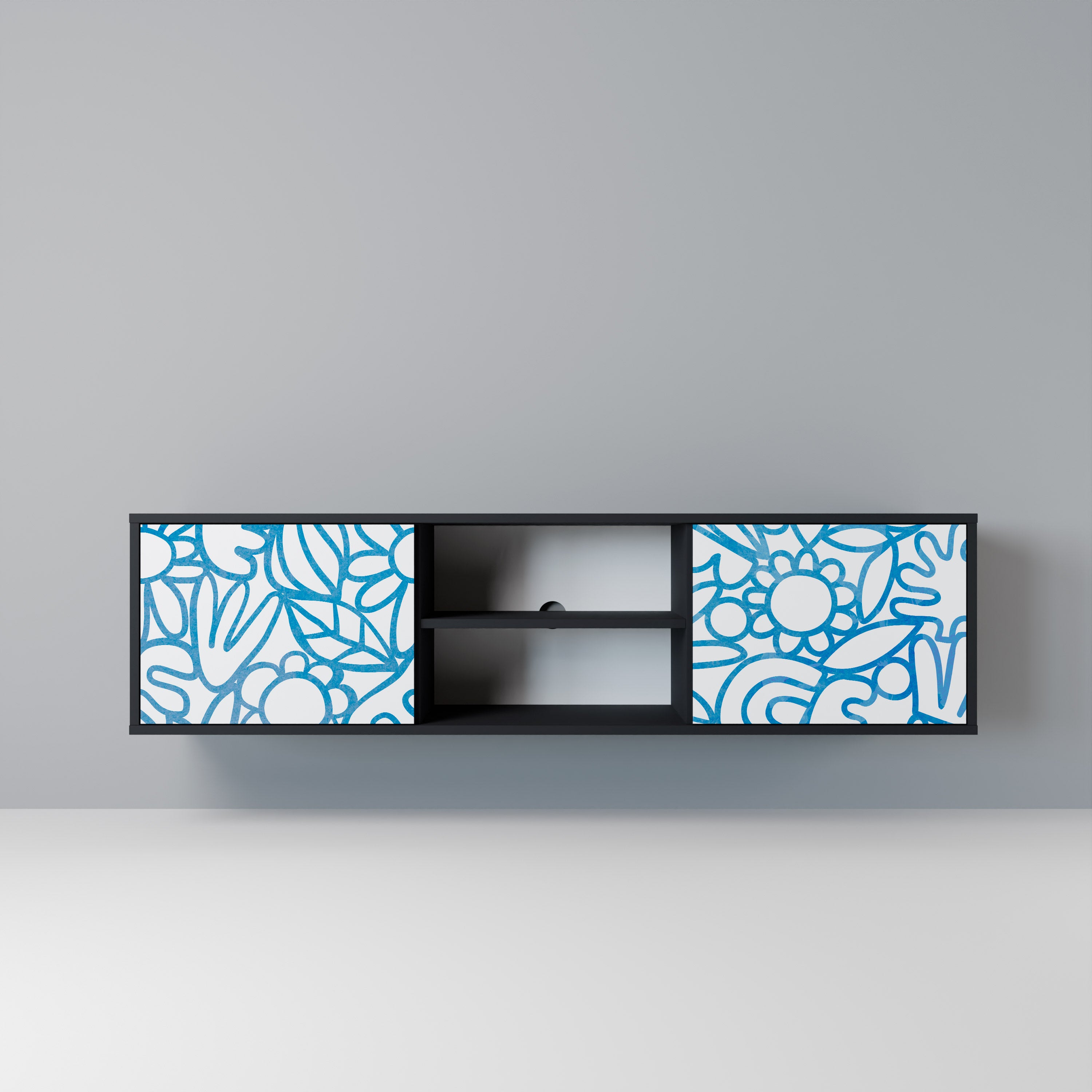 Mueble de TV de 2 puertas BLOOMY MORNING con acabado negro