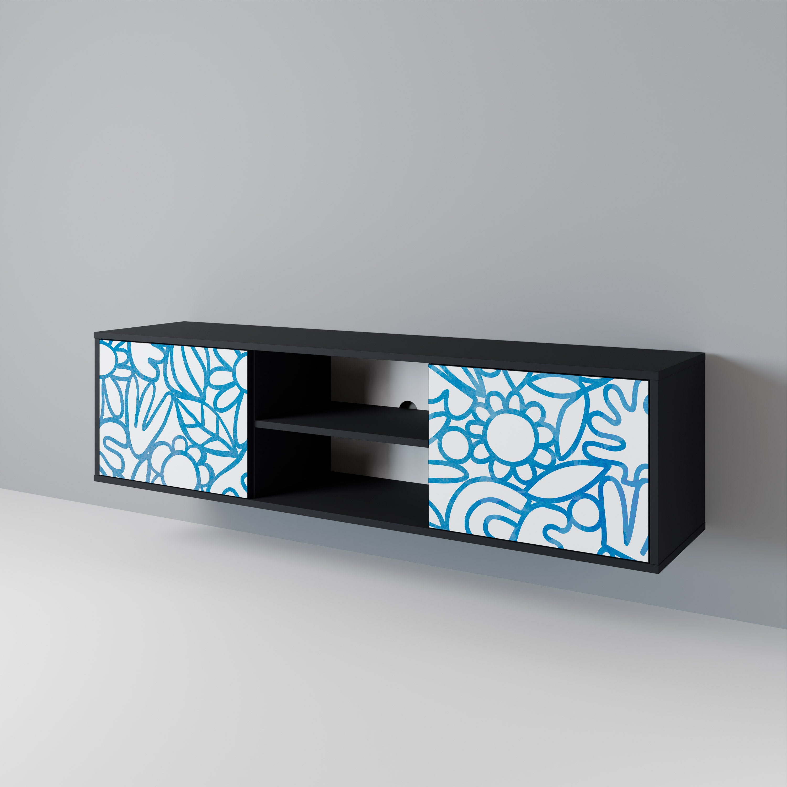 Mueble de TV de 2 puertas BLOOMY MORNING con acabado negro