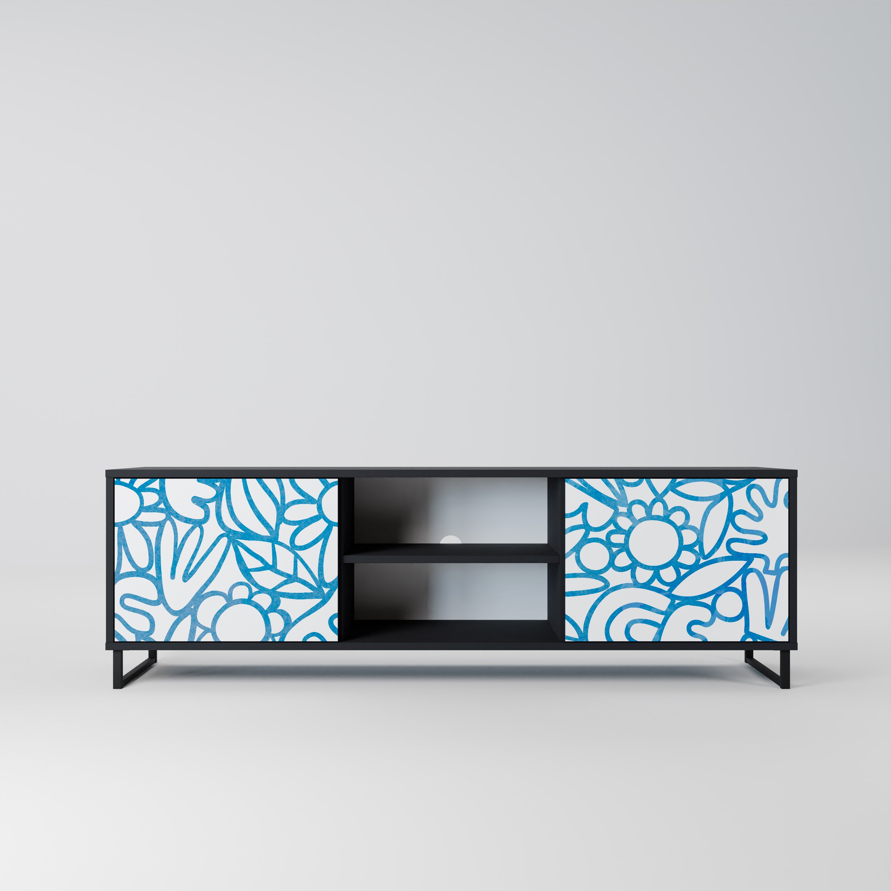 Mueble de TV de 2 puertas BLOOMY MORNING con acabado negro