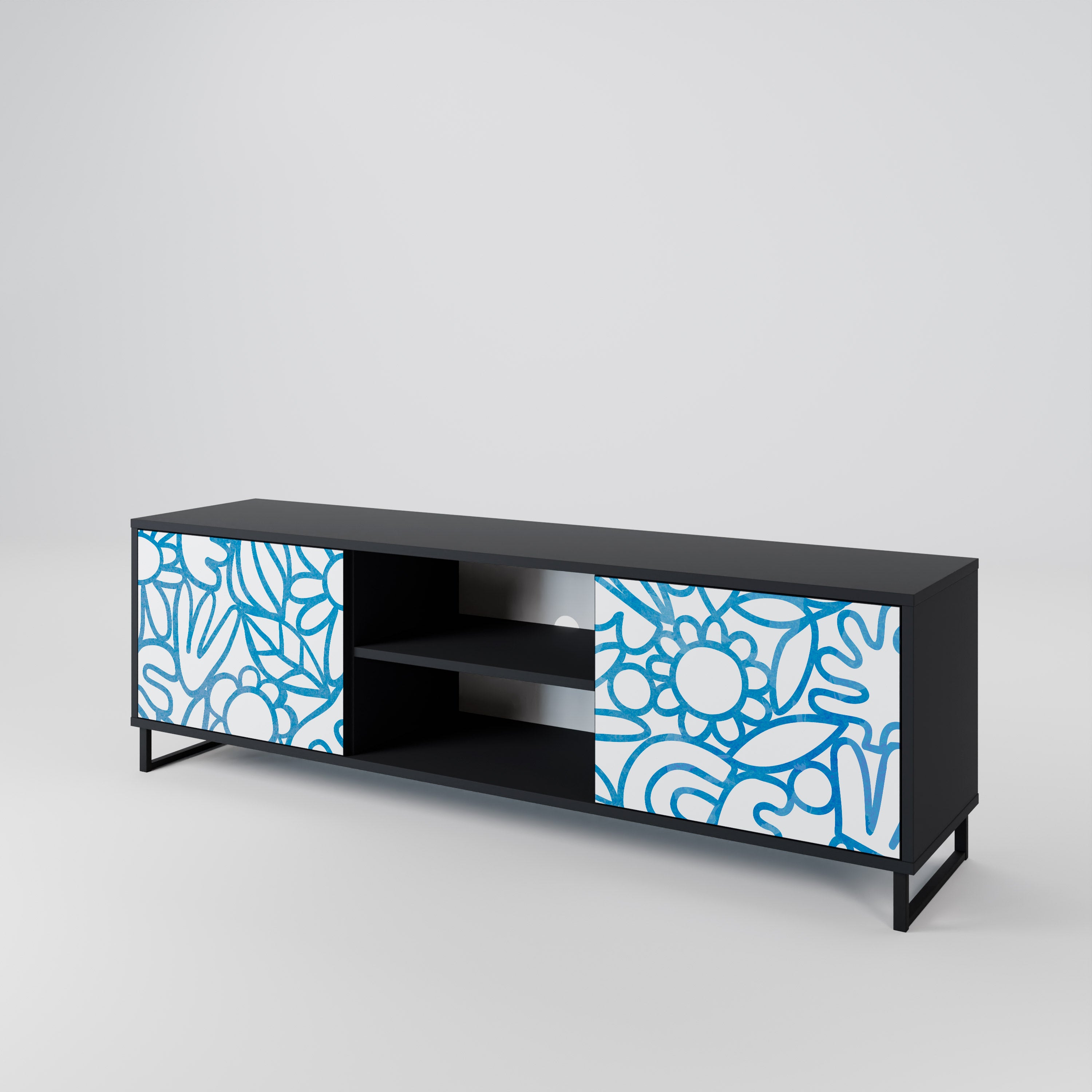 Mueble de TV de 2 puertas BLOOMY MORNING con acabado negro