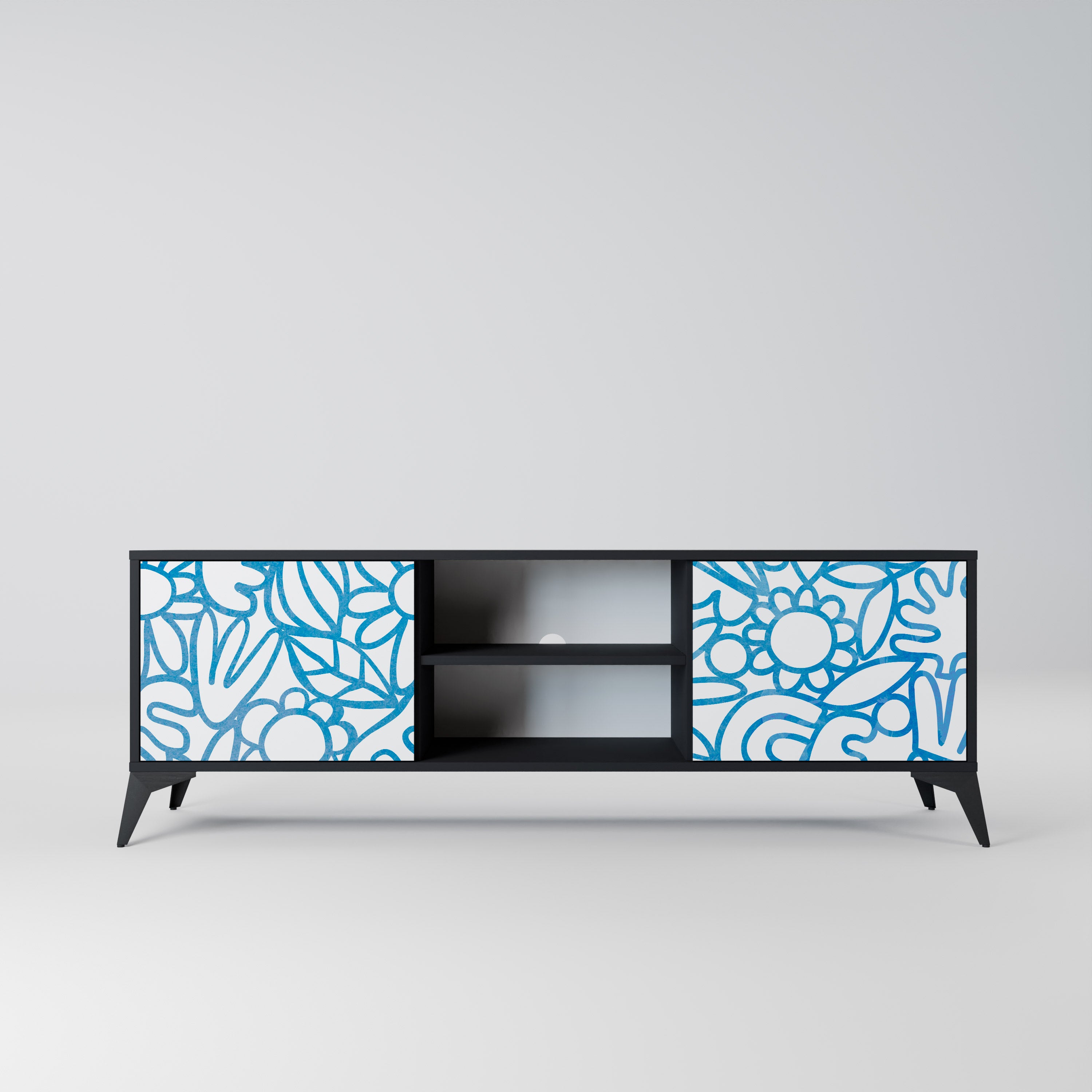 Mueble de TV de 2 puertas BLOOMY MORNING con acabado negro