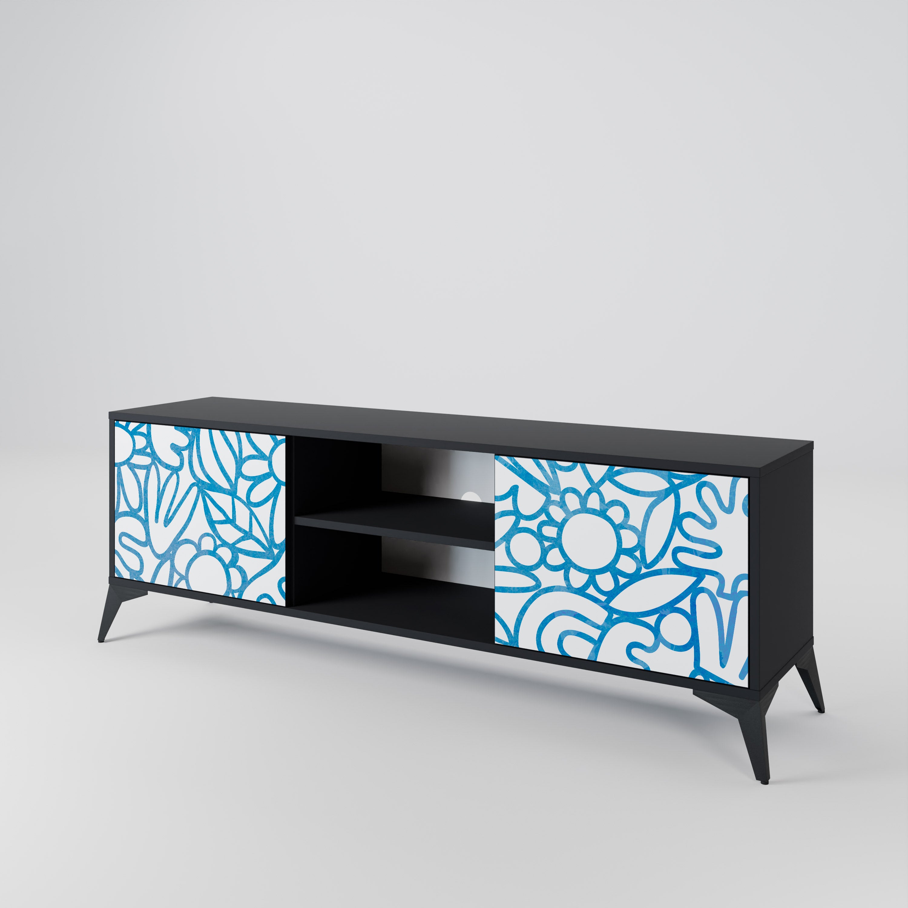Mueble de TV de 2 puertas BLOOMY MORNING con acabado negro