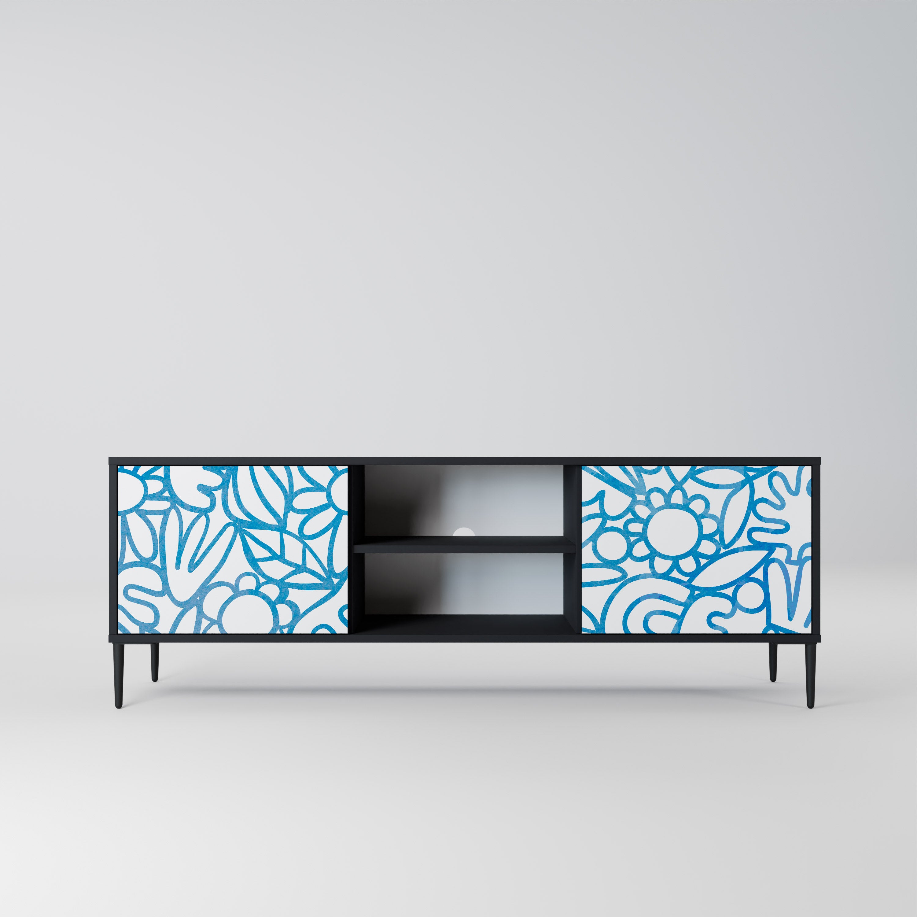 Mueble de TV de 2 puertas BLOOMY MORNING con acabado negro