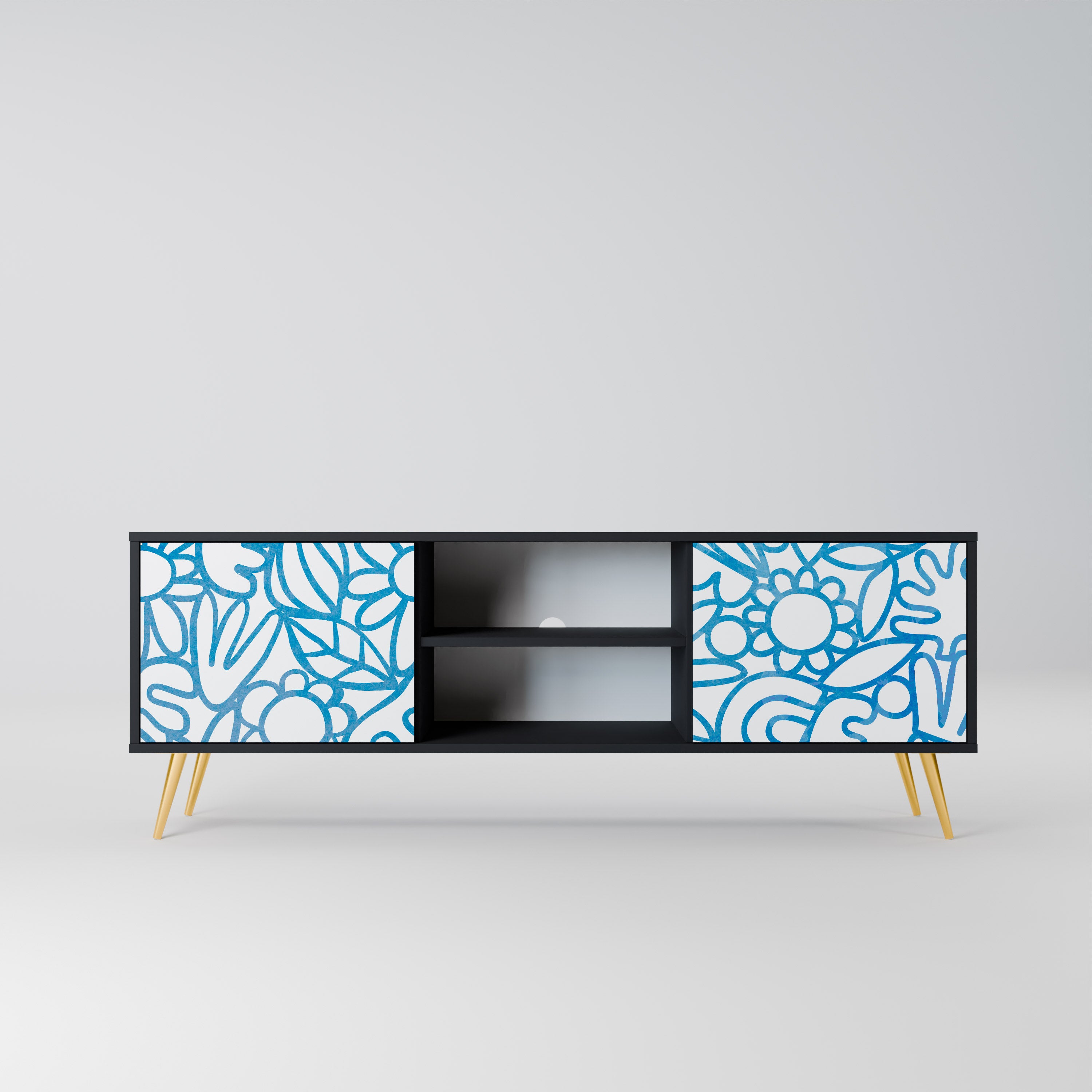 Mueble de TV de 2 puertas BLOOMY MORNING con acabado negro