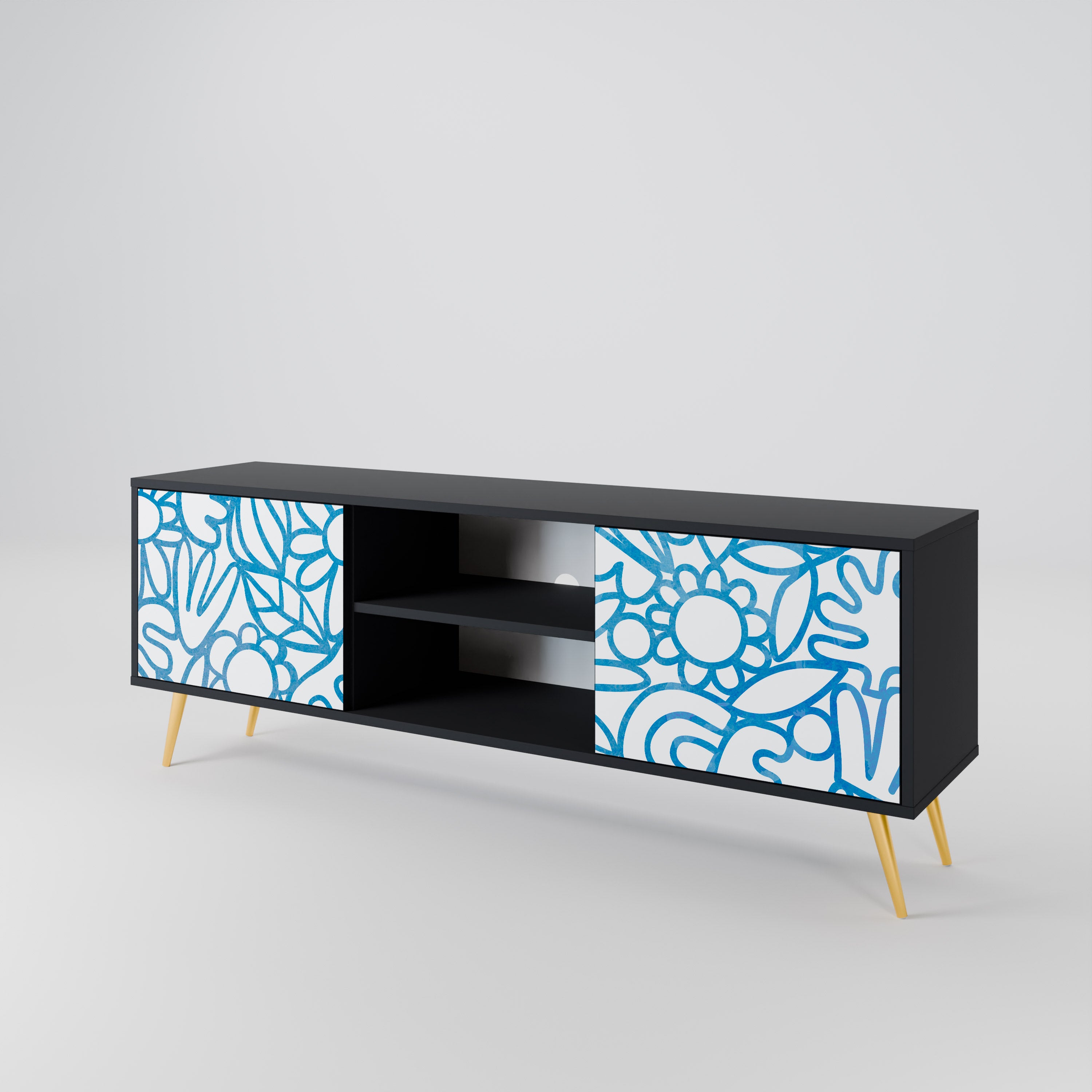 Mueble de TV de 2 puertas BLOOMY MORNING con acabado negro
