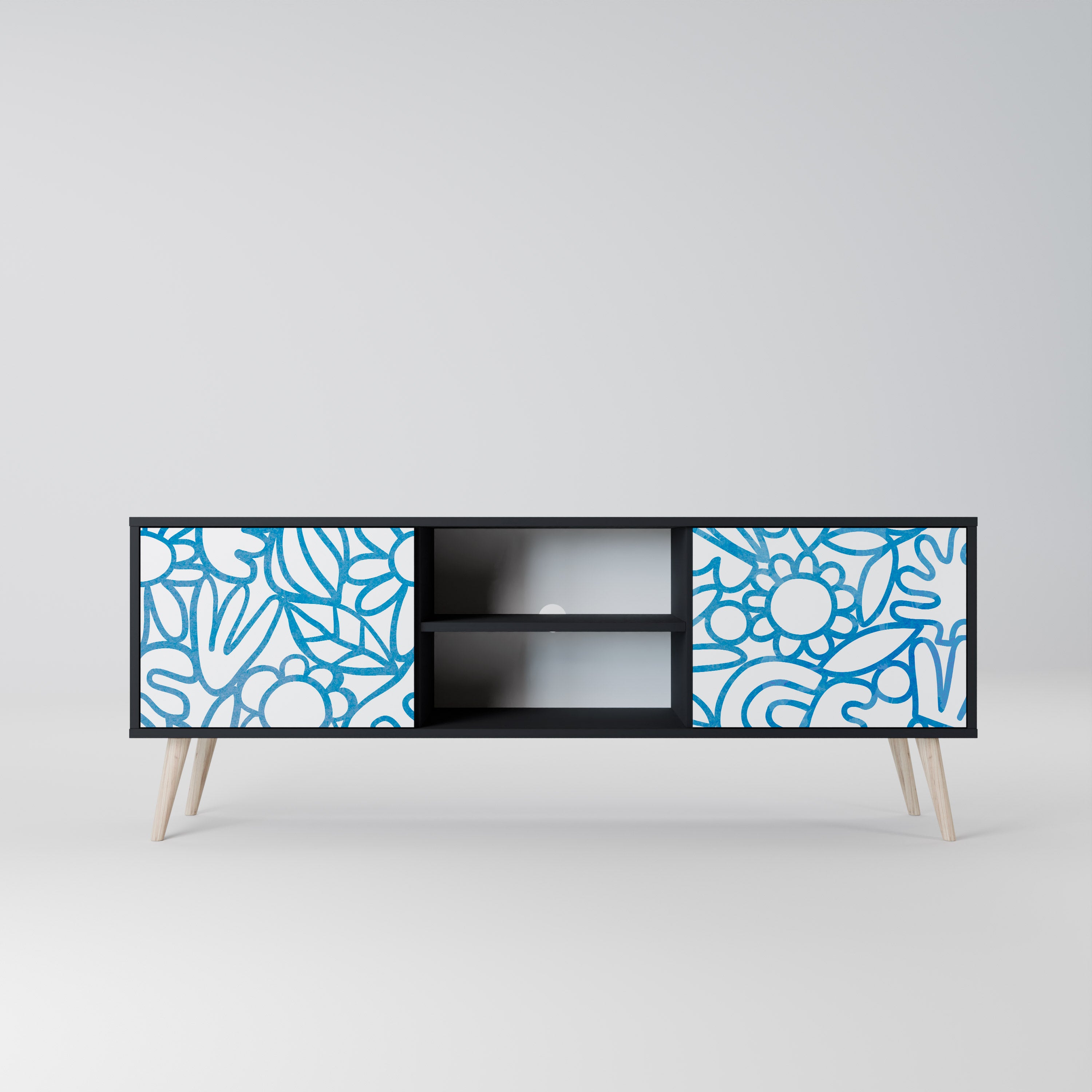 Mueble de TV de 2 puertas BLOOMY MORNING con acabado negro