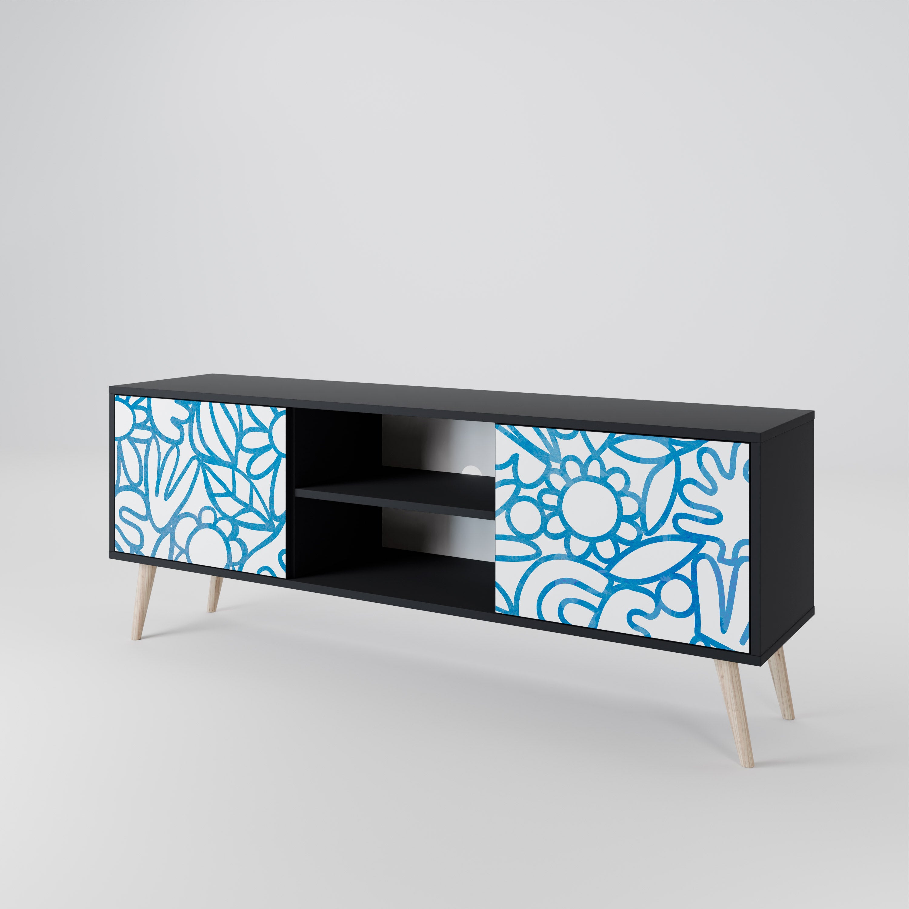 Mueble de TV de 2 puertas BLOOMY MORNING con acabado negro