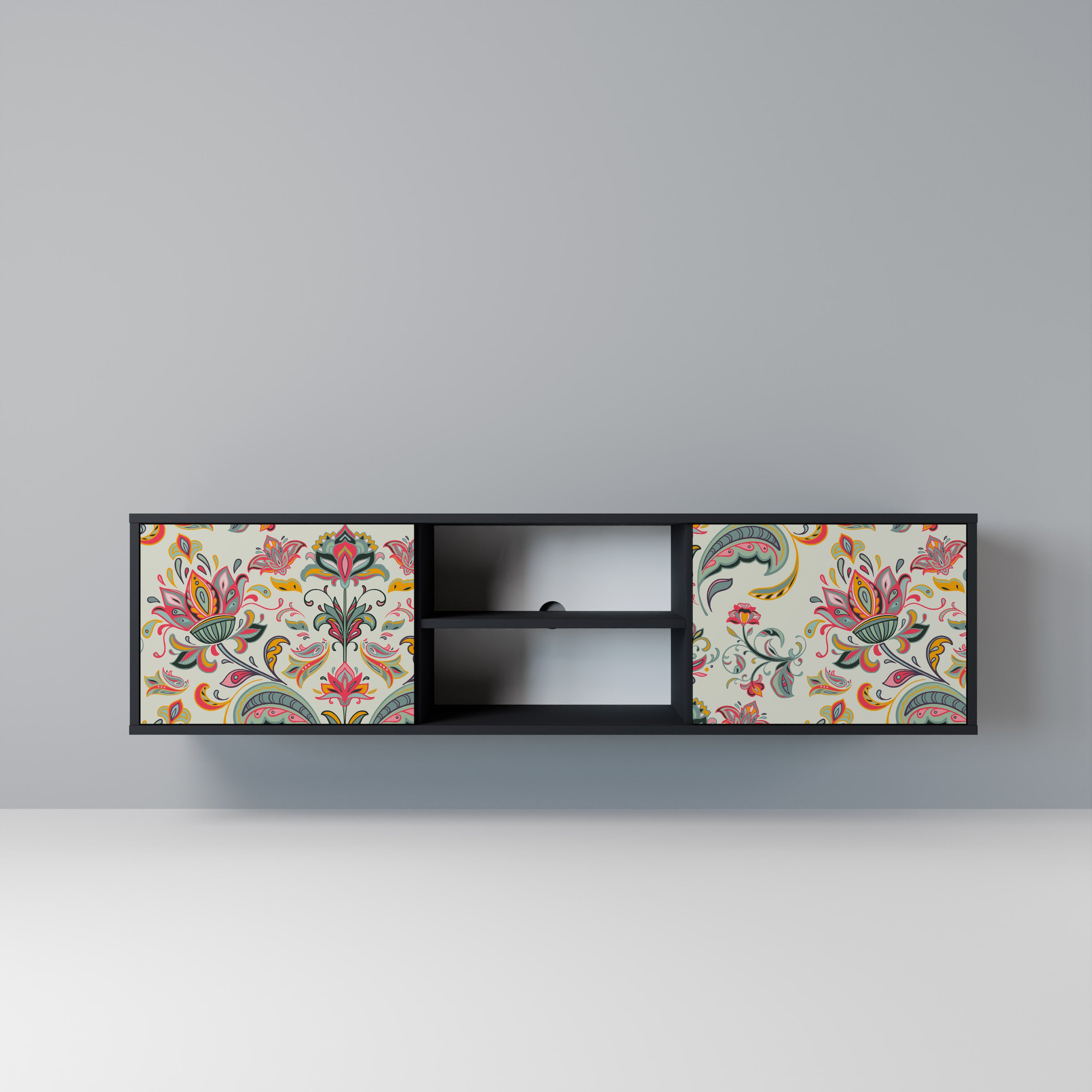 Mueble de TV de 2 puertas ORGANIC FOLKLORE en acabado negro
