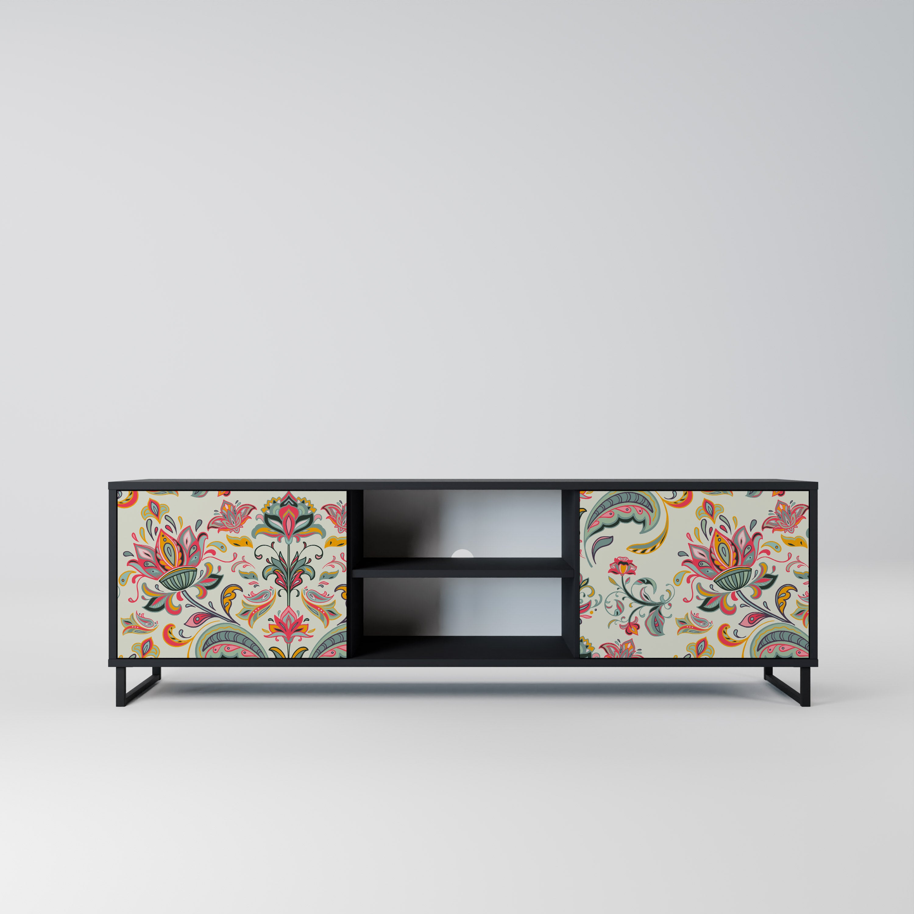 Mueble de TV de 2 puertas ORGANIC FOLKLORE en acabado negro