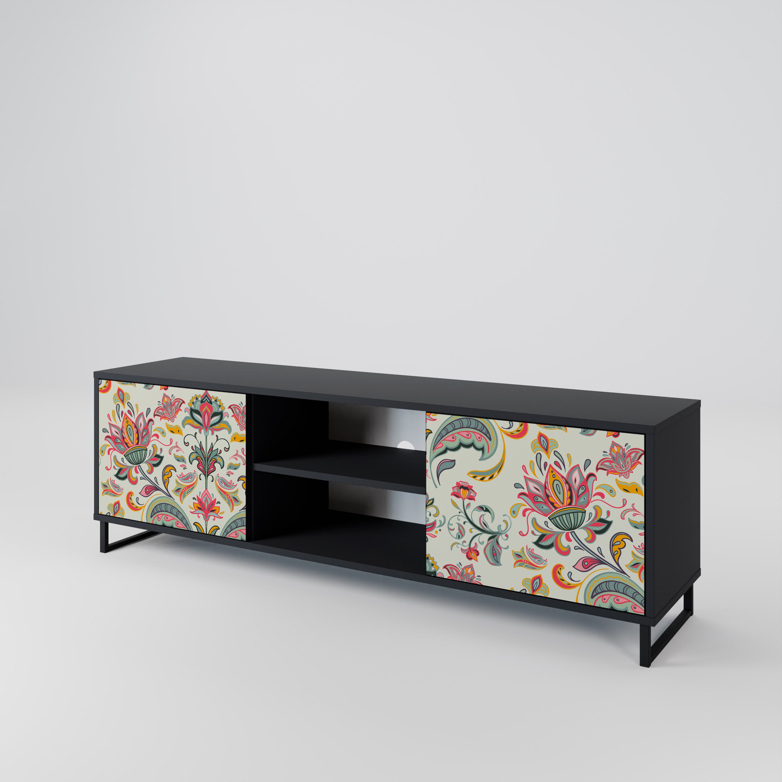 Mueble de TV de 2 puertas ORGANIC FOLKLORE en acabado negro