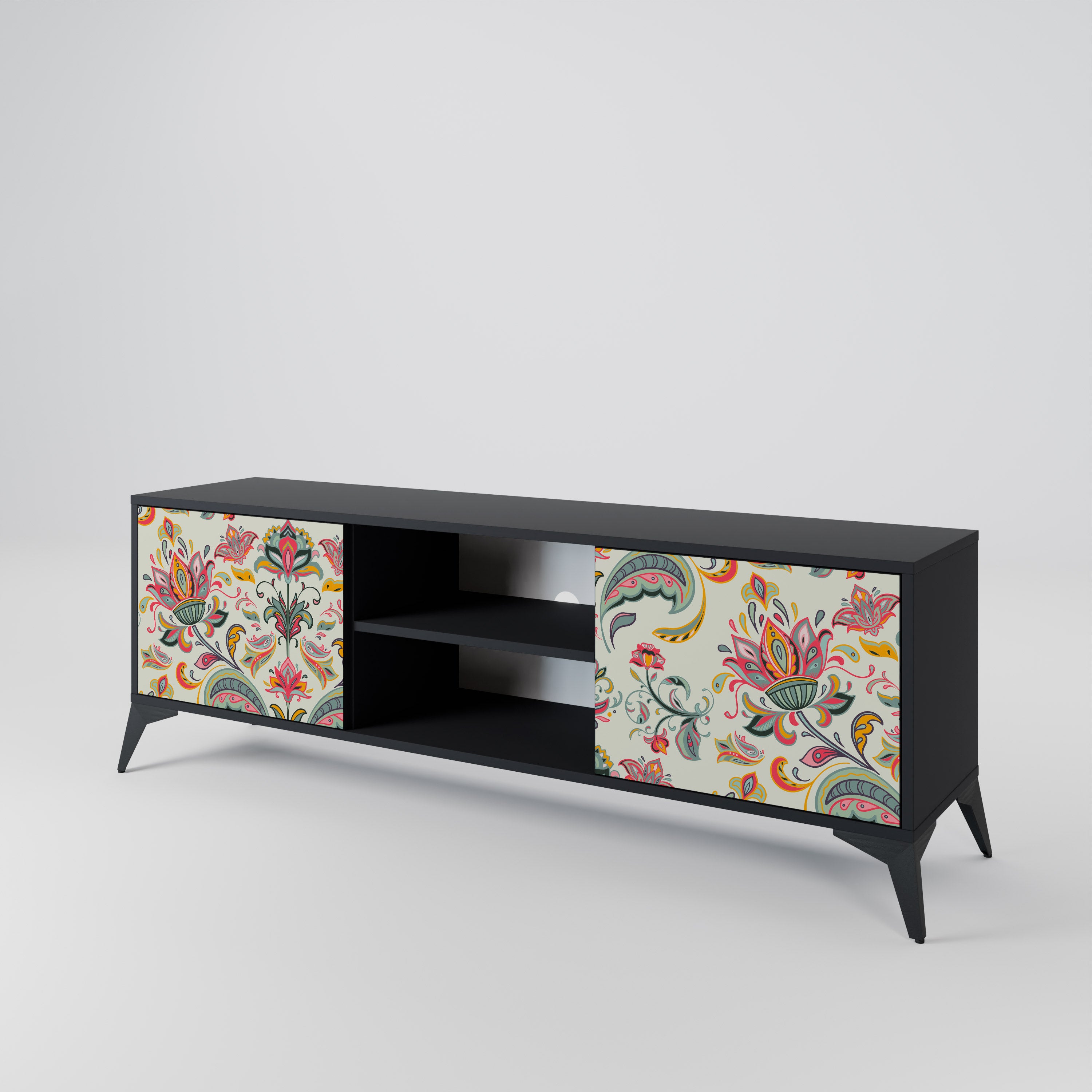Mueble de TV de 2 puertas ORGANIC FOLKLORE en acabado negro