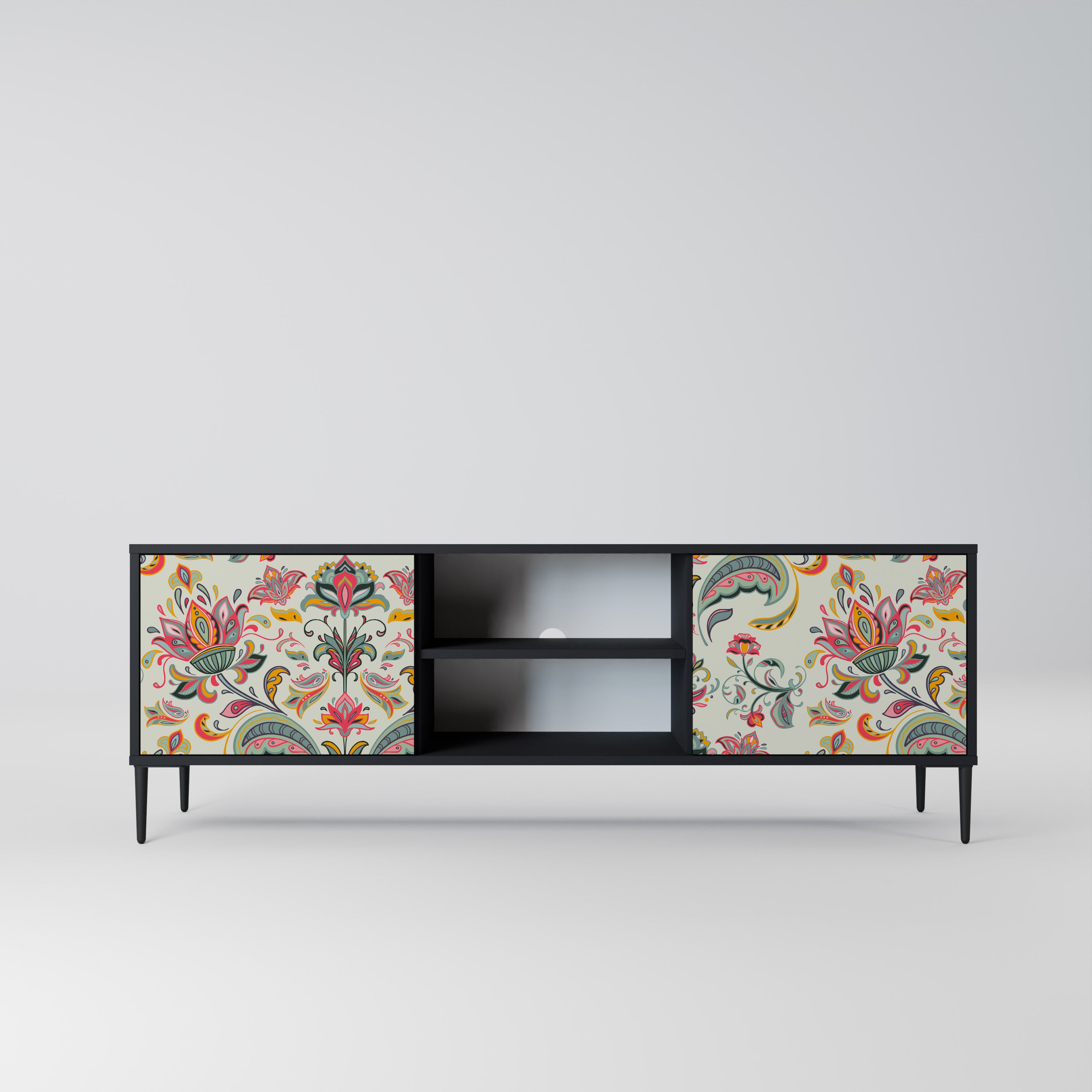 Mueble de TV de 2 puertas ORGANIC FOLKLORE en acabado negro