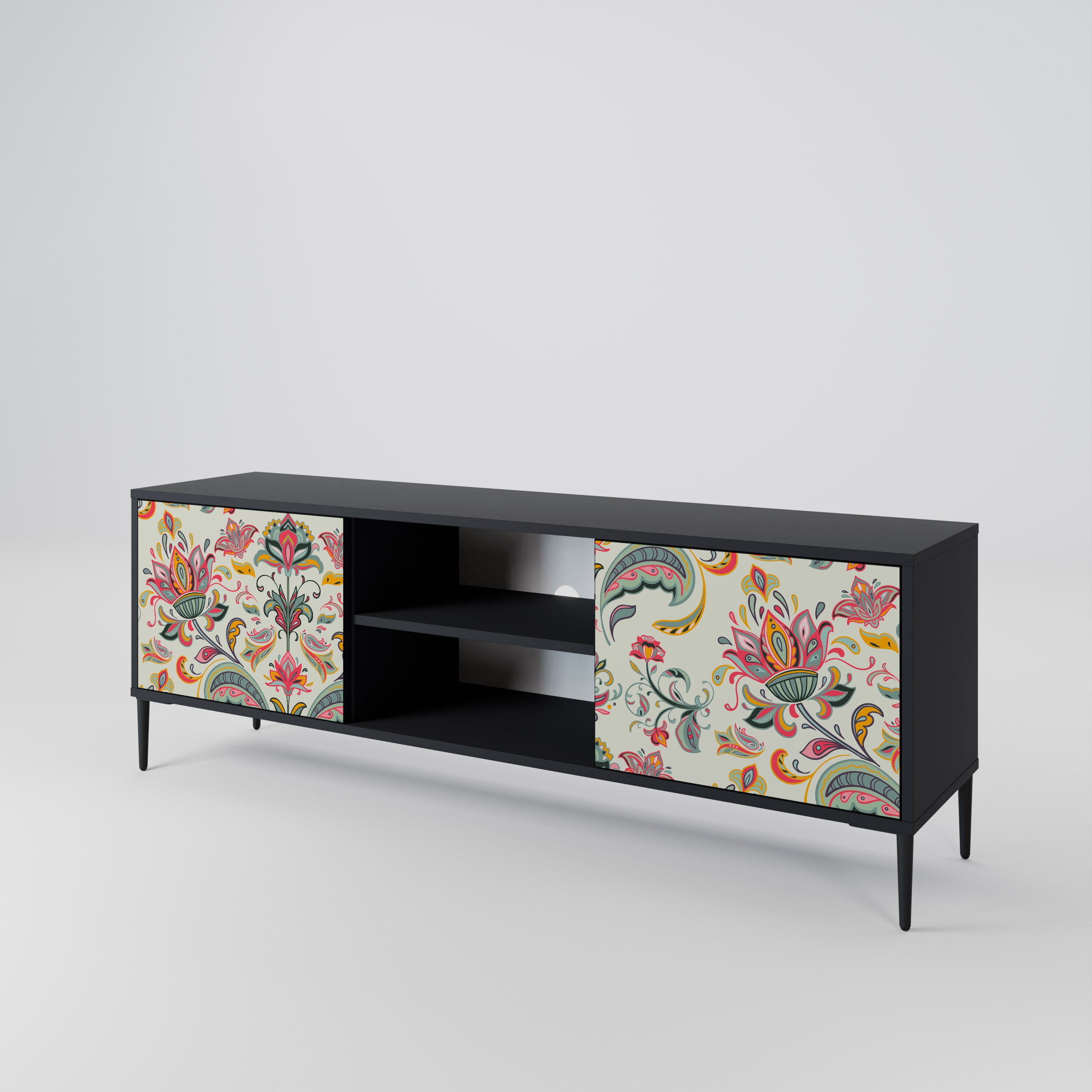 Mueble de TV de 2 puertas ORGANIC FOLKLORE en acabado negro