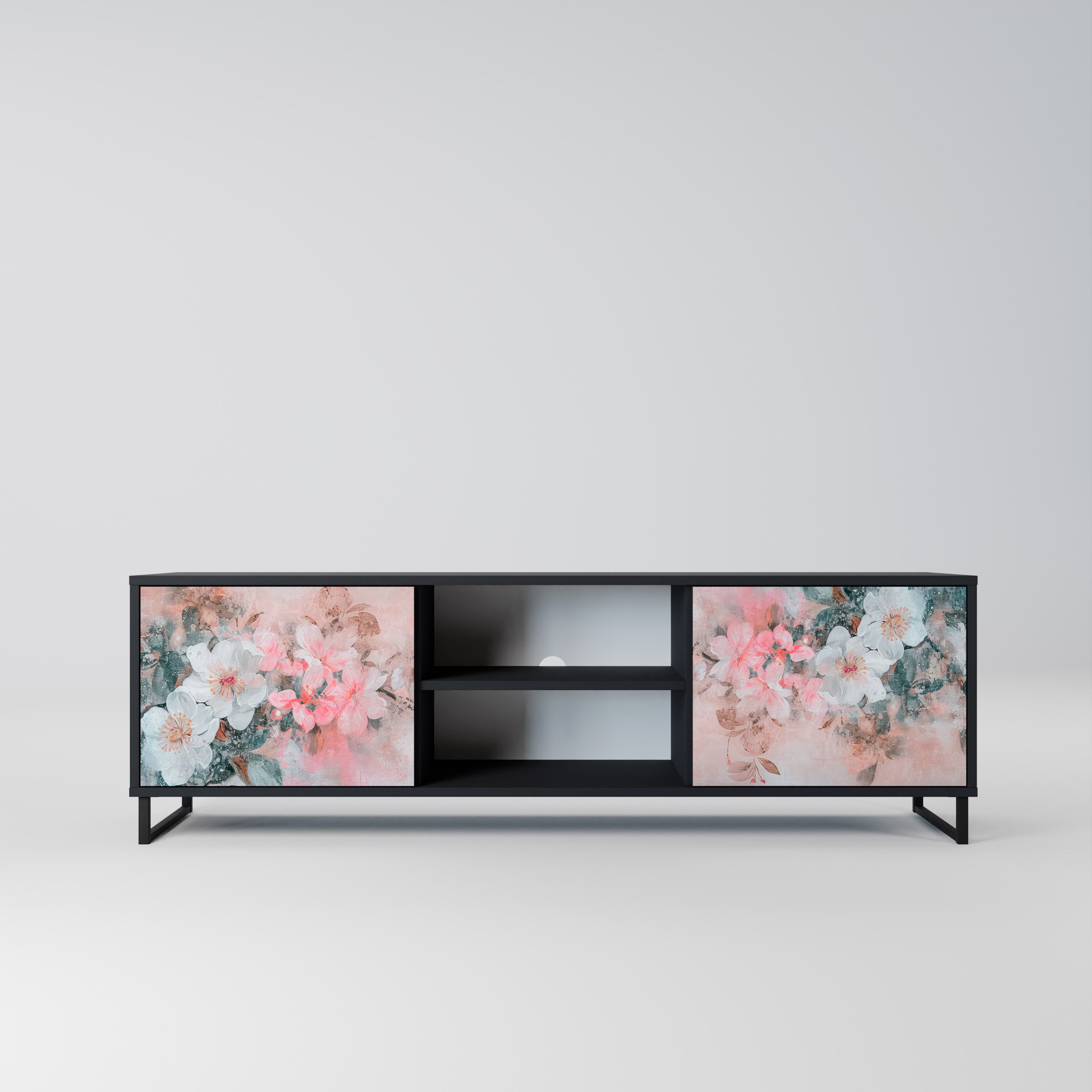 Mueble de TV de 2 puertas CHERRY BLOSSOM con acabado negro