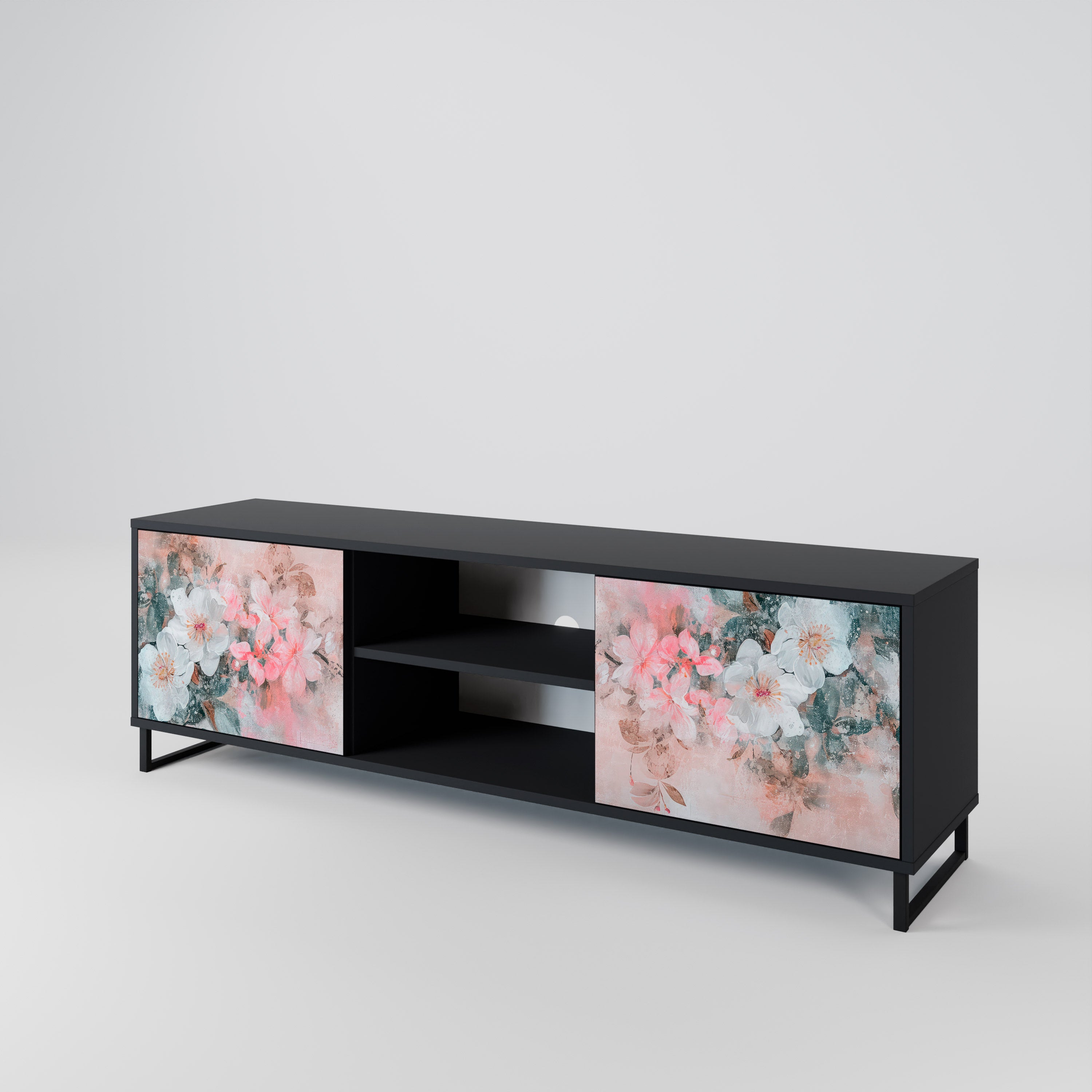 Mueble de TV de 2 puertas CHERRY BLOSSOM con acabado negro