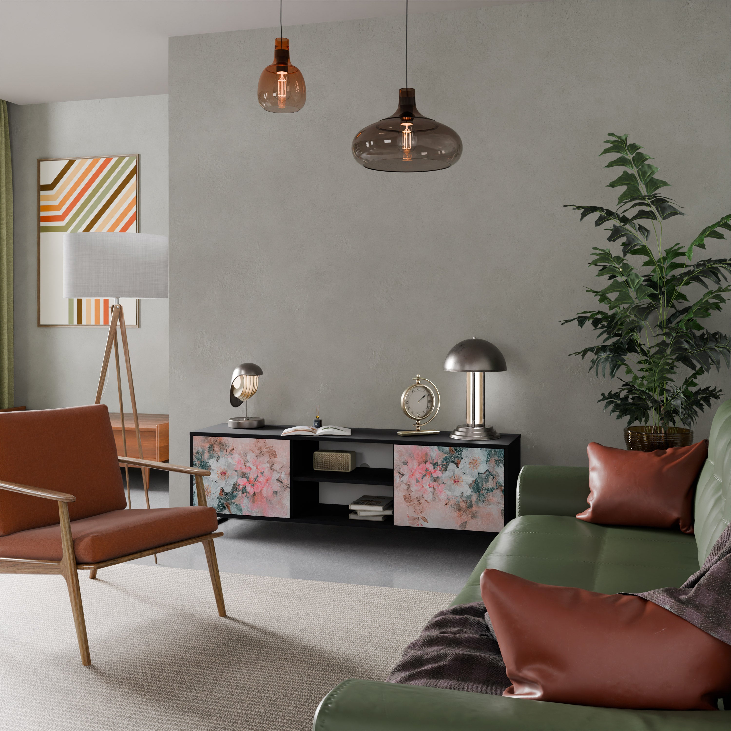 Mueble de TV de 2 puertas CHERRY BLOSSOM con acabado negro