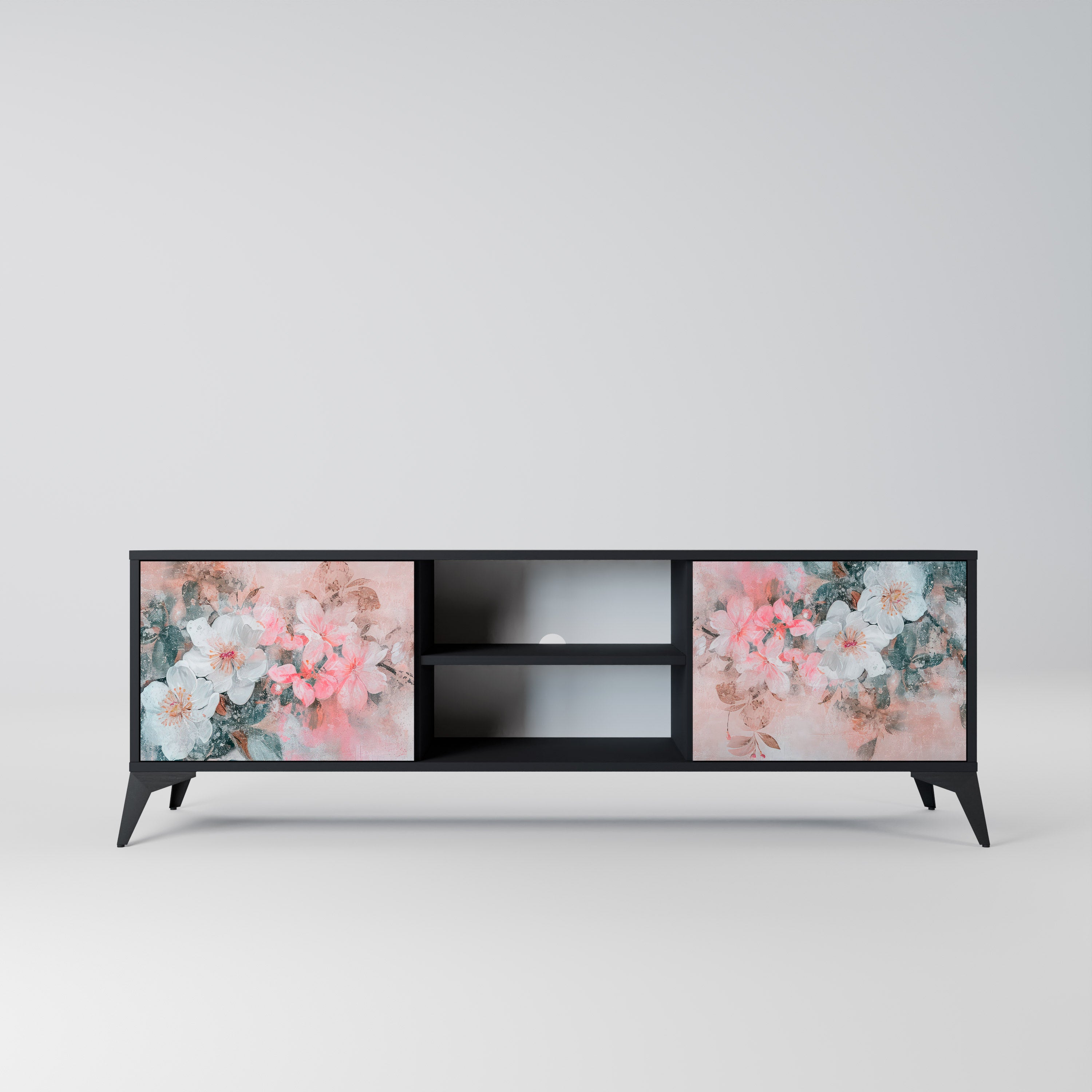 Mueble de TV de 2 puertas CHERRY BLOSSOM con acabado negro