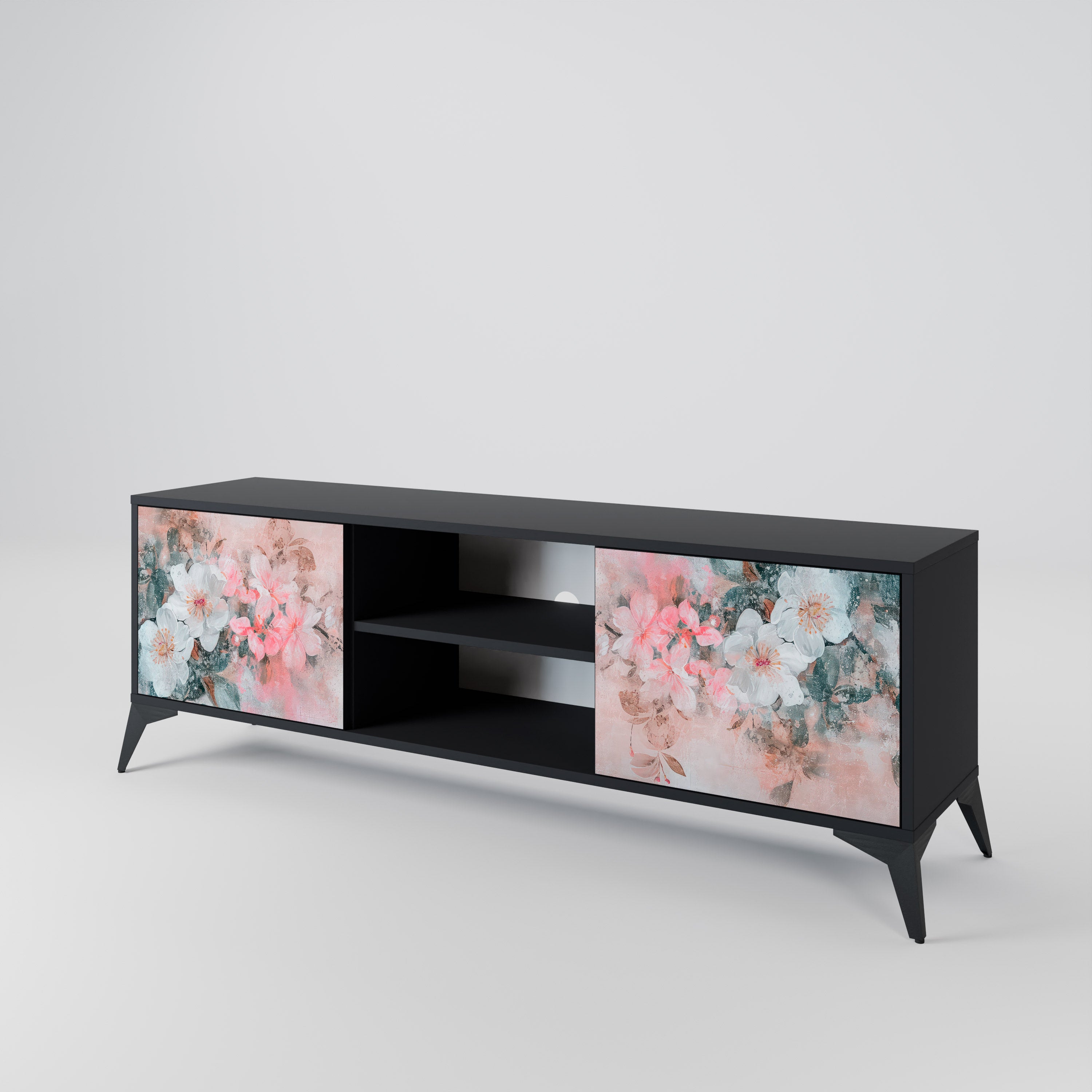 Mueble de TV de 2 puertas CHERRY BLOSSOM con acabado negro