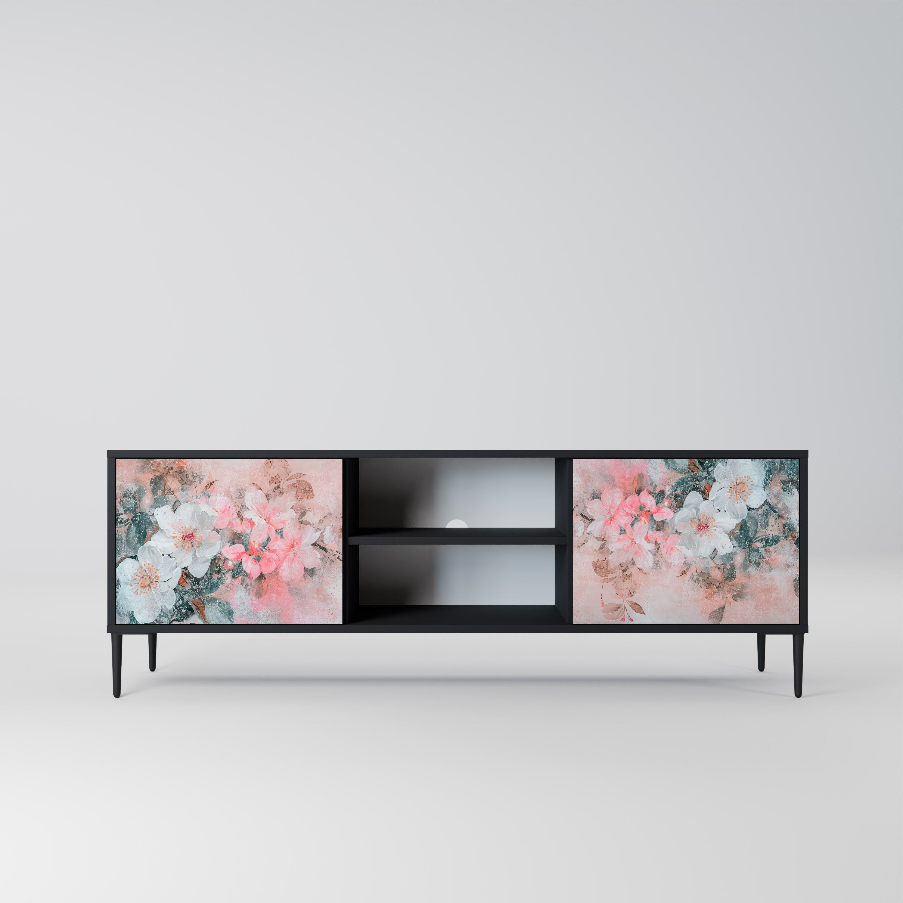 Mueble de TV de 2 puertas CHERRY BLOSSOM con acabado negro