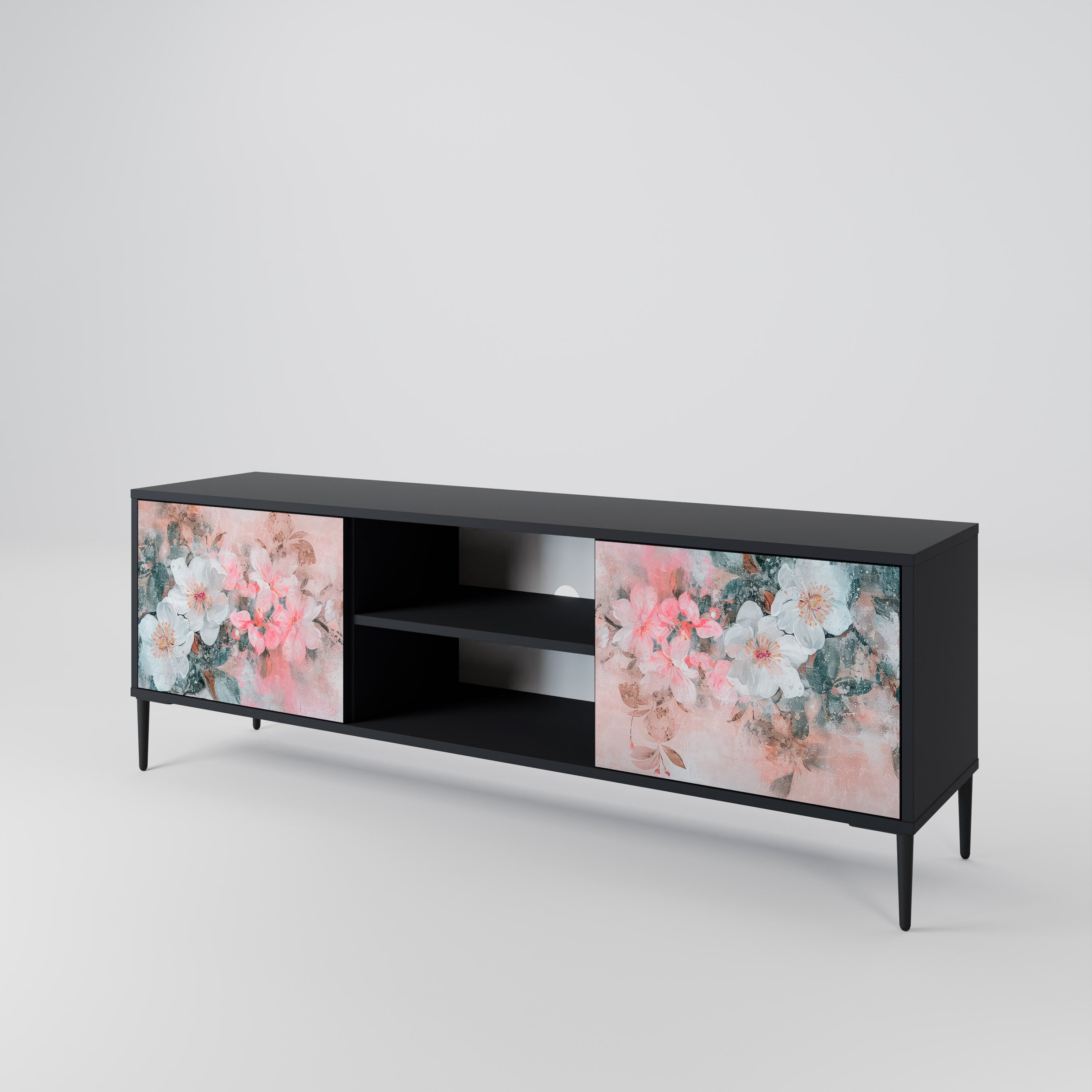 Mueble de TV de 2 puertas CHERRY BLOSSOM con acabado negro
