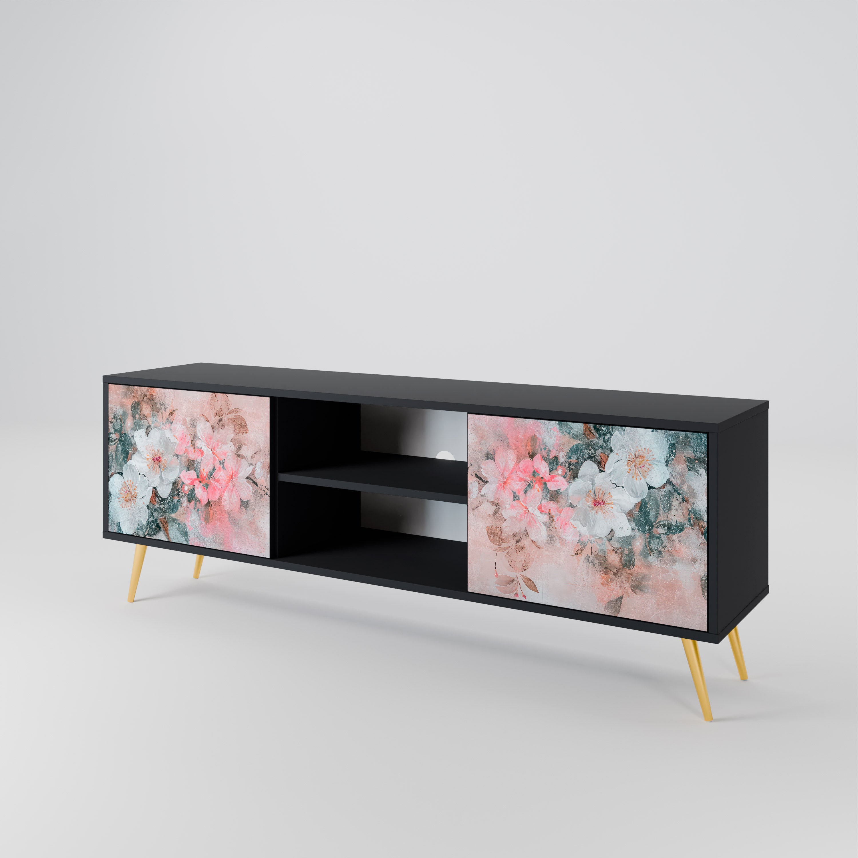 Mueble de TV de 2 puertas CHERRY BLOSSOM con acabado negro