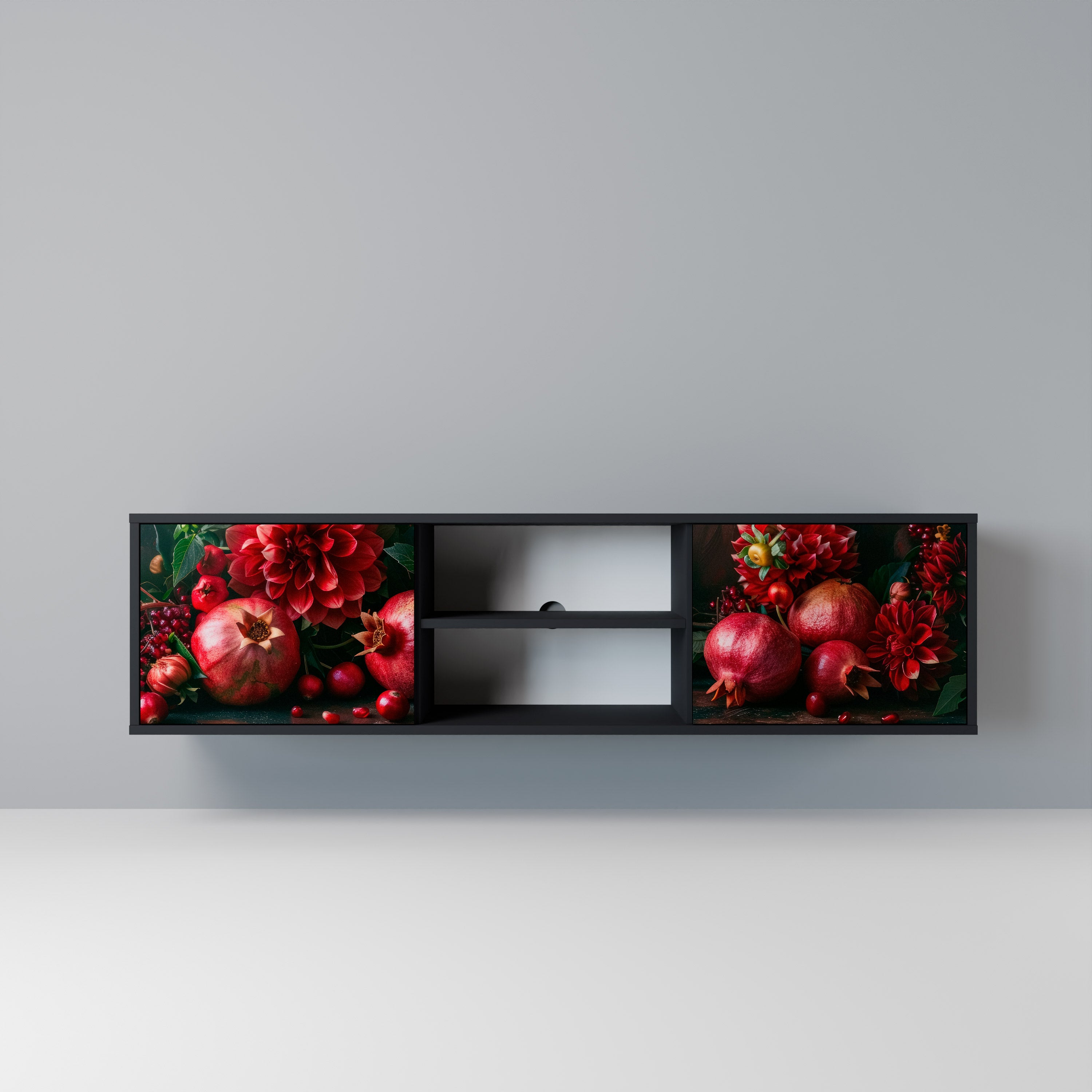 Mueble de TV de 2 puertas DAHLIAS AND POMEGRANATES en acabado negro