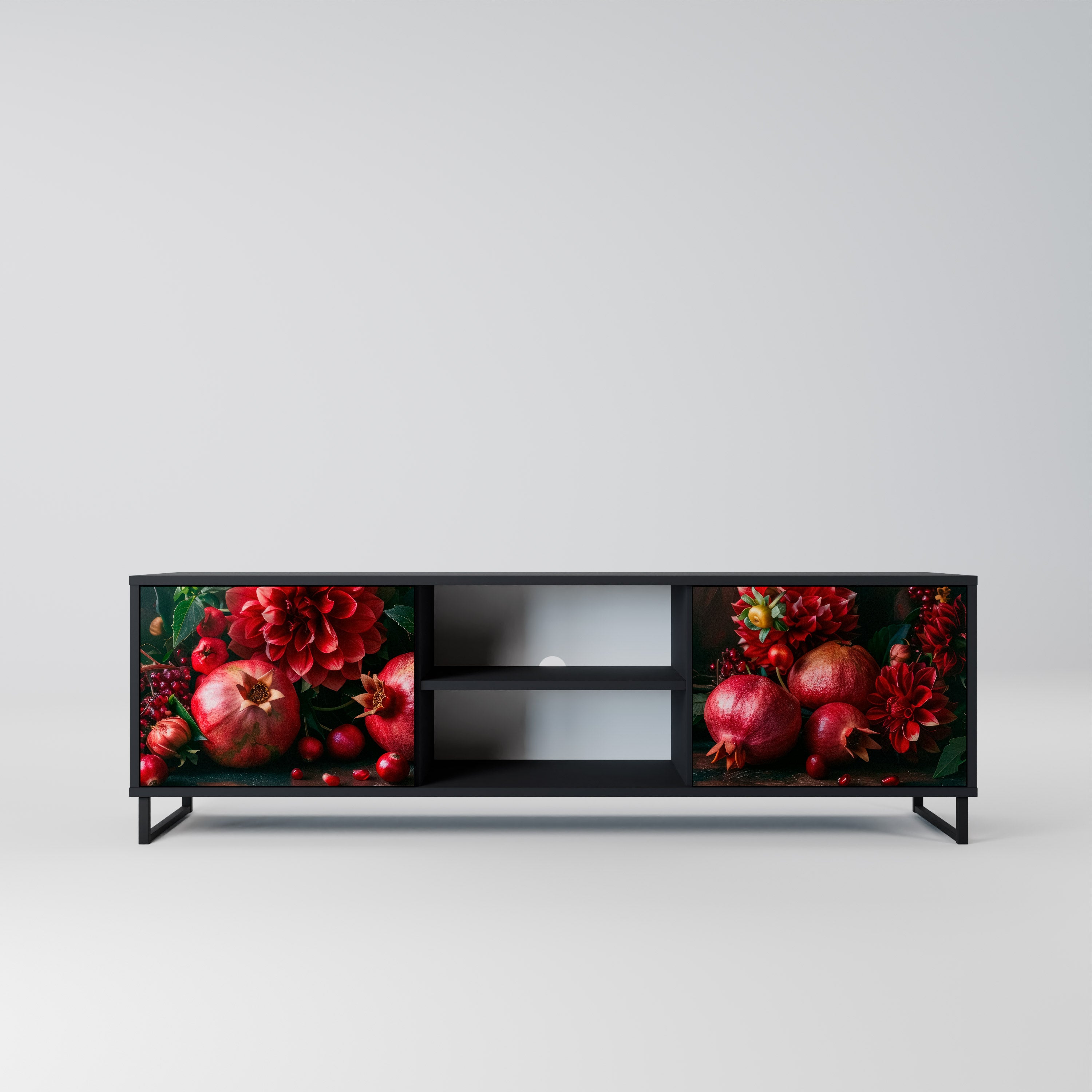 Mueble de TV de 2 puertas DAHLIAS AND POMEGRANATES en acabado negro