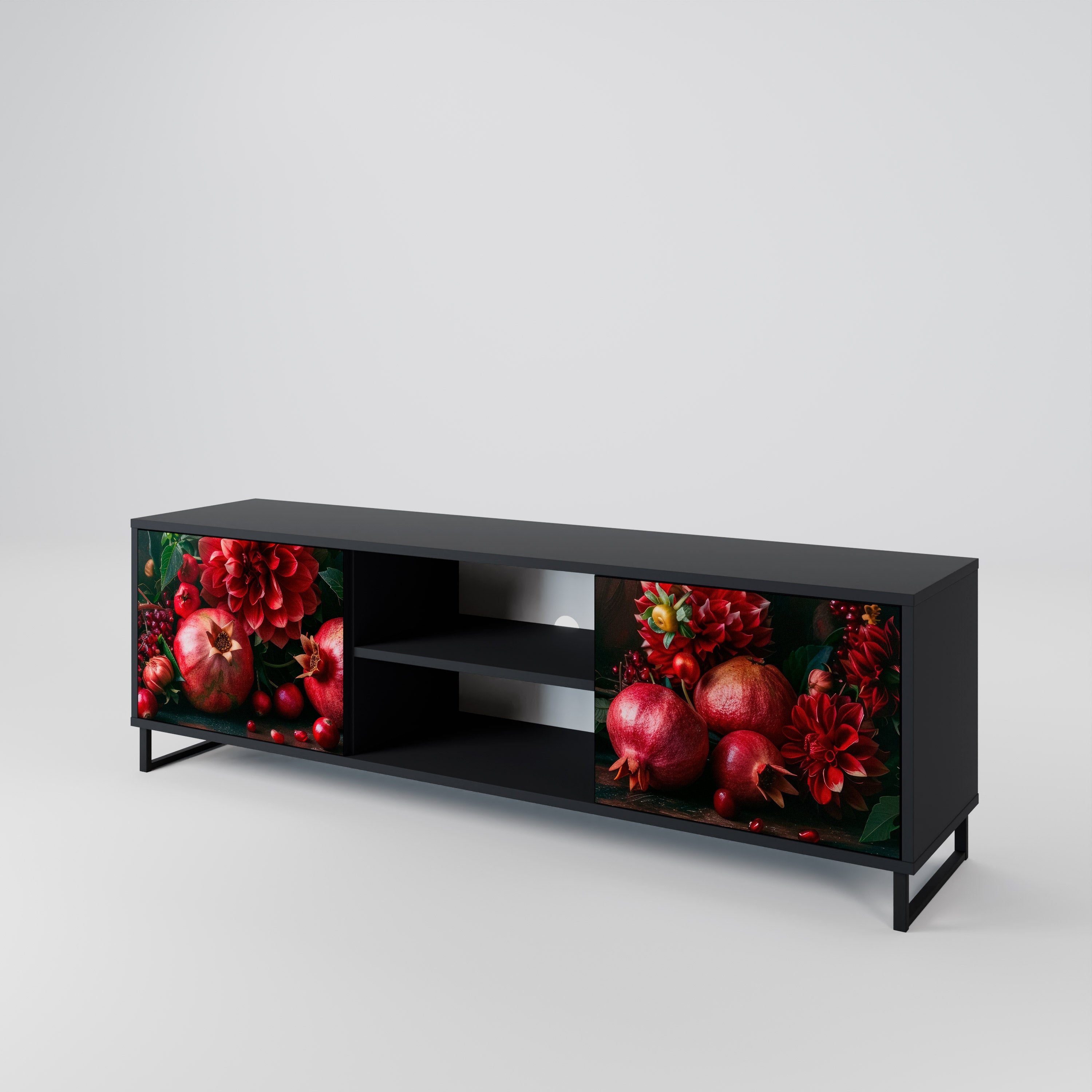 Mueble de TV de 2 puertas DAHLIAS AND POMEGRANATES en acabado negro