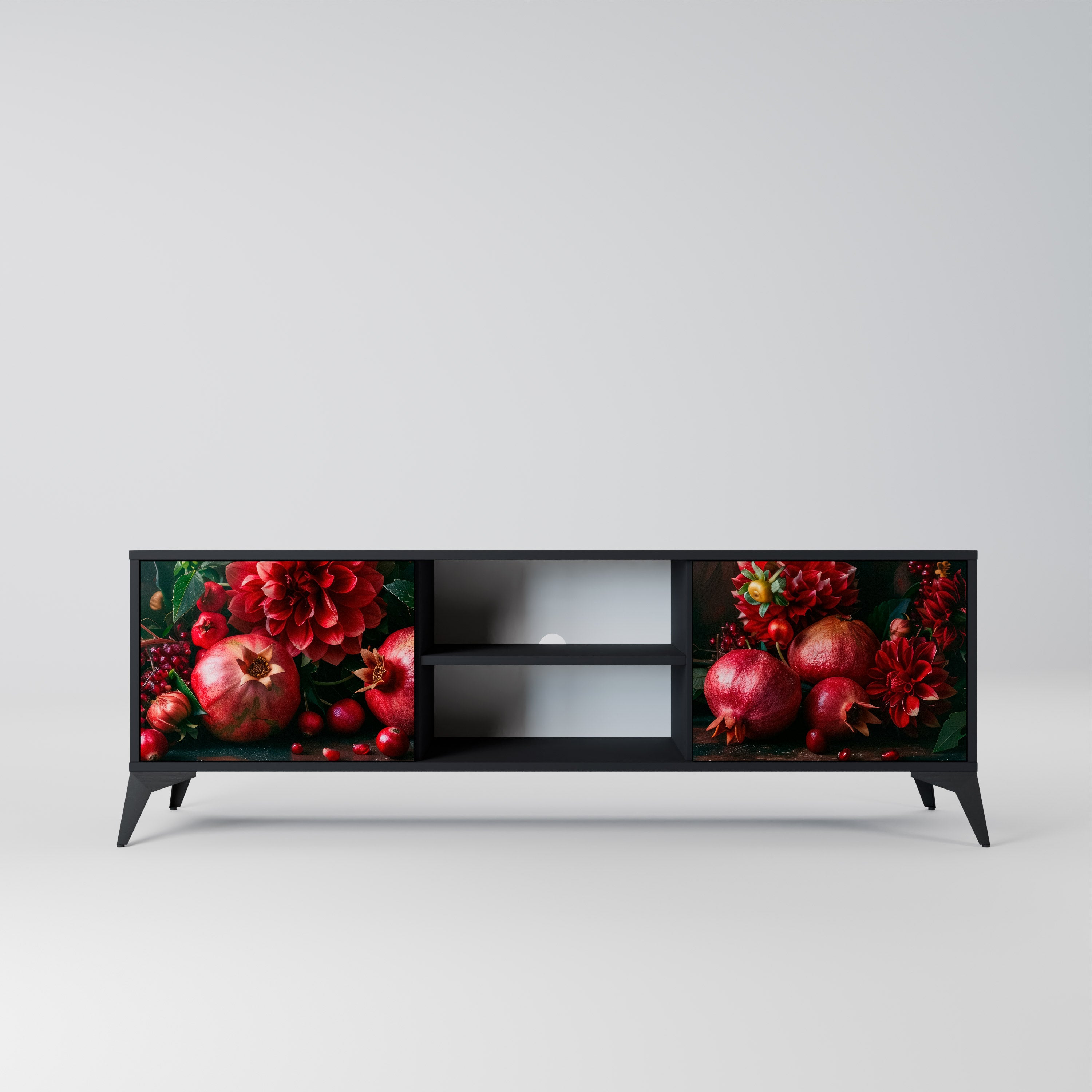 Mueble de TV de 2 puertas DAHLIAS AND POMEGRANATES en acabado negro