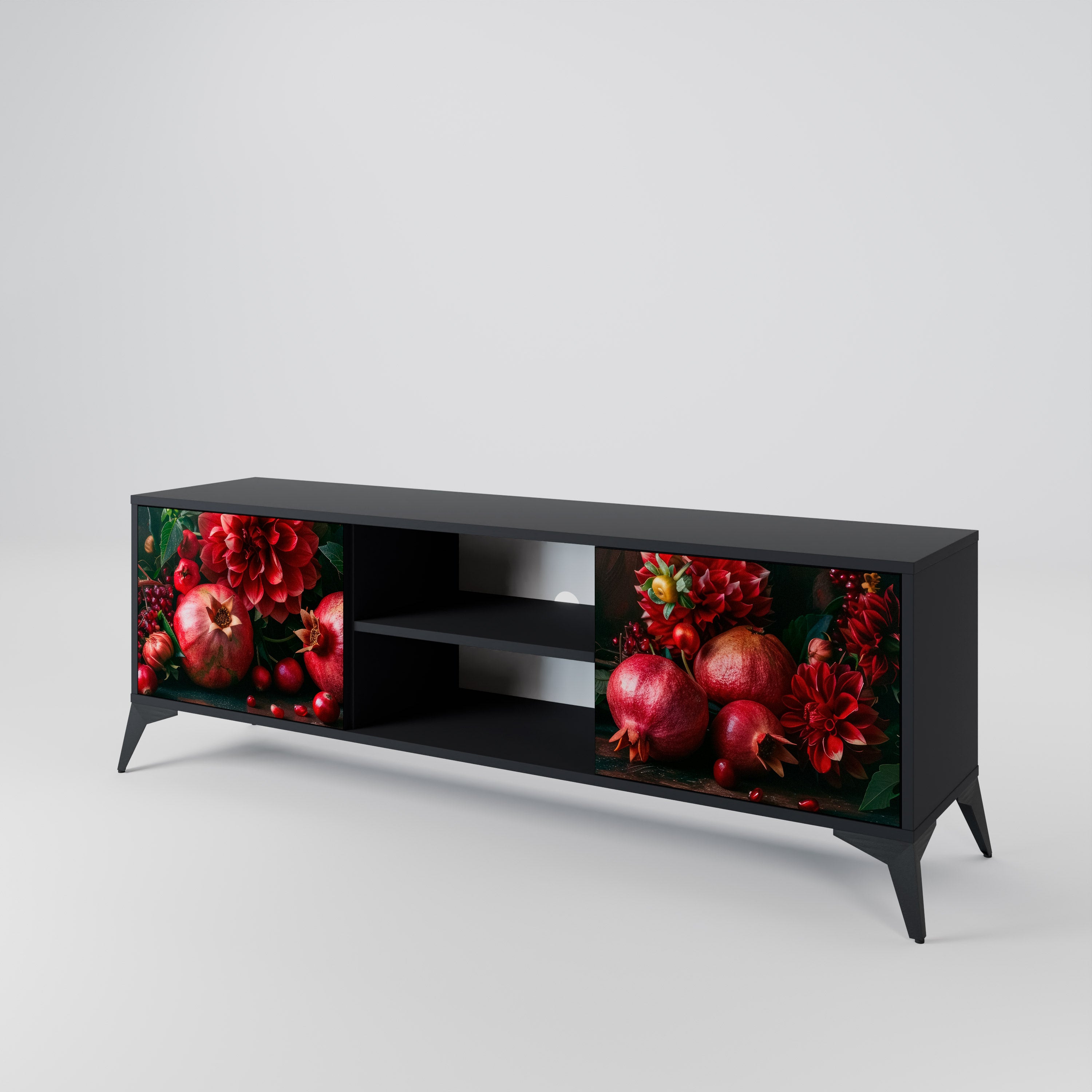 Mueble de TV de 2 puertas DAHLIAS AND POMEGRANATES en acabado negro